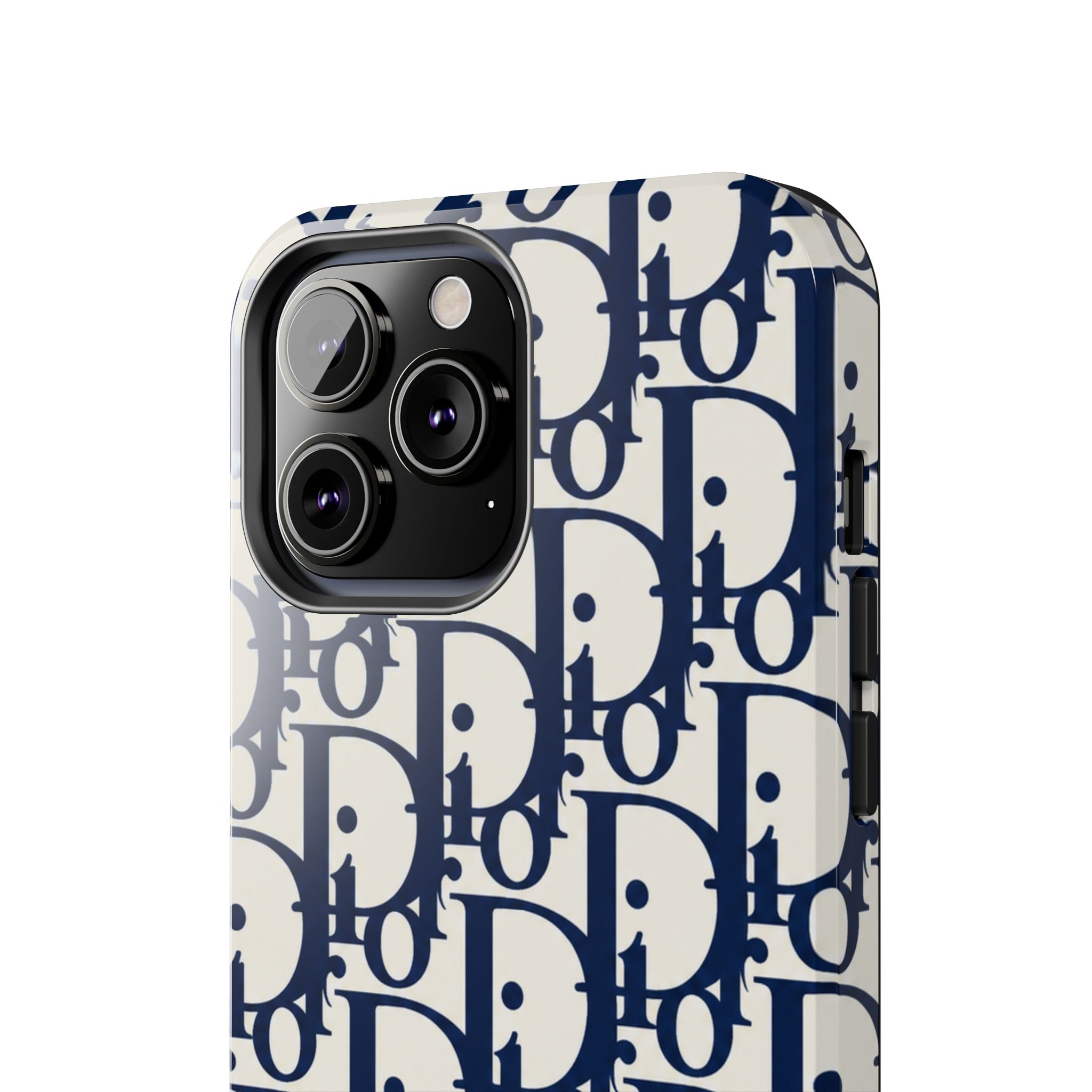 Designer Monogram Tough Phone Case — Navy Repeating 'D' Pattern