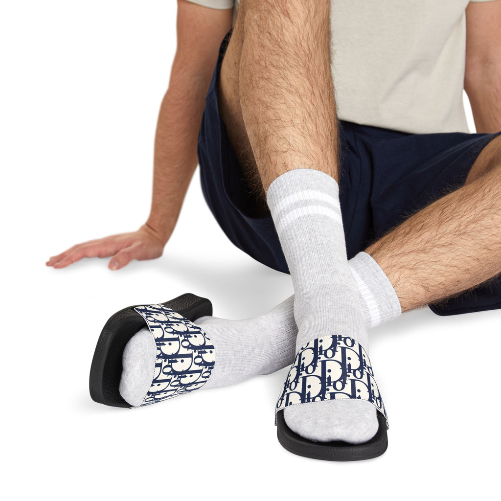 Slide Sandals — Navy Monogram Removable-Strap Slides
