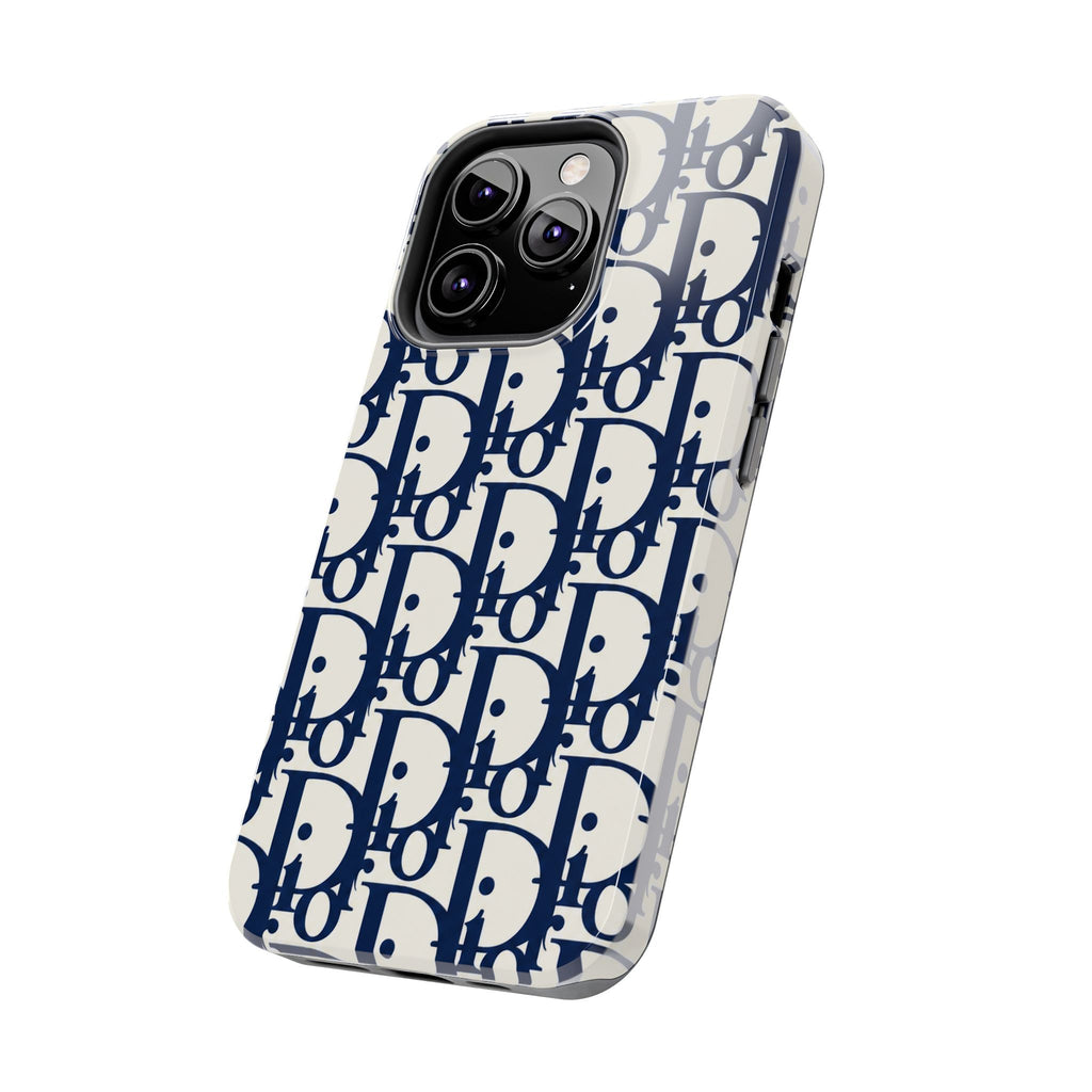 Designer Monogram Tough Phone Case — Navy Repeating 'D' Pattern