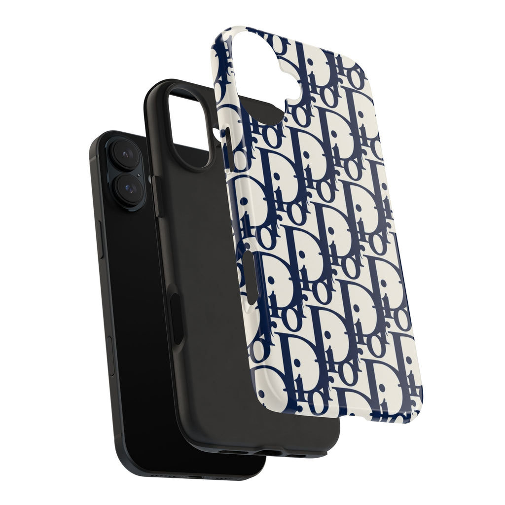 Designer Monogram Tough Phone Case — Navy Repeating 'D' Pattern