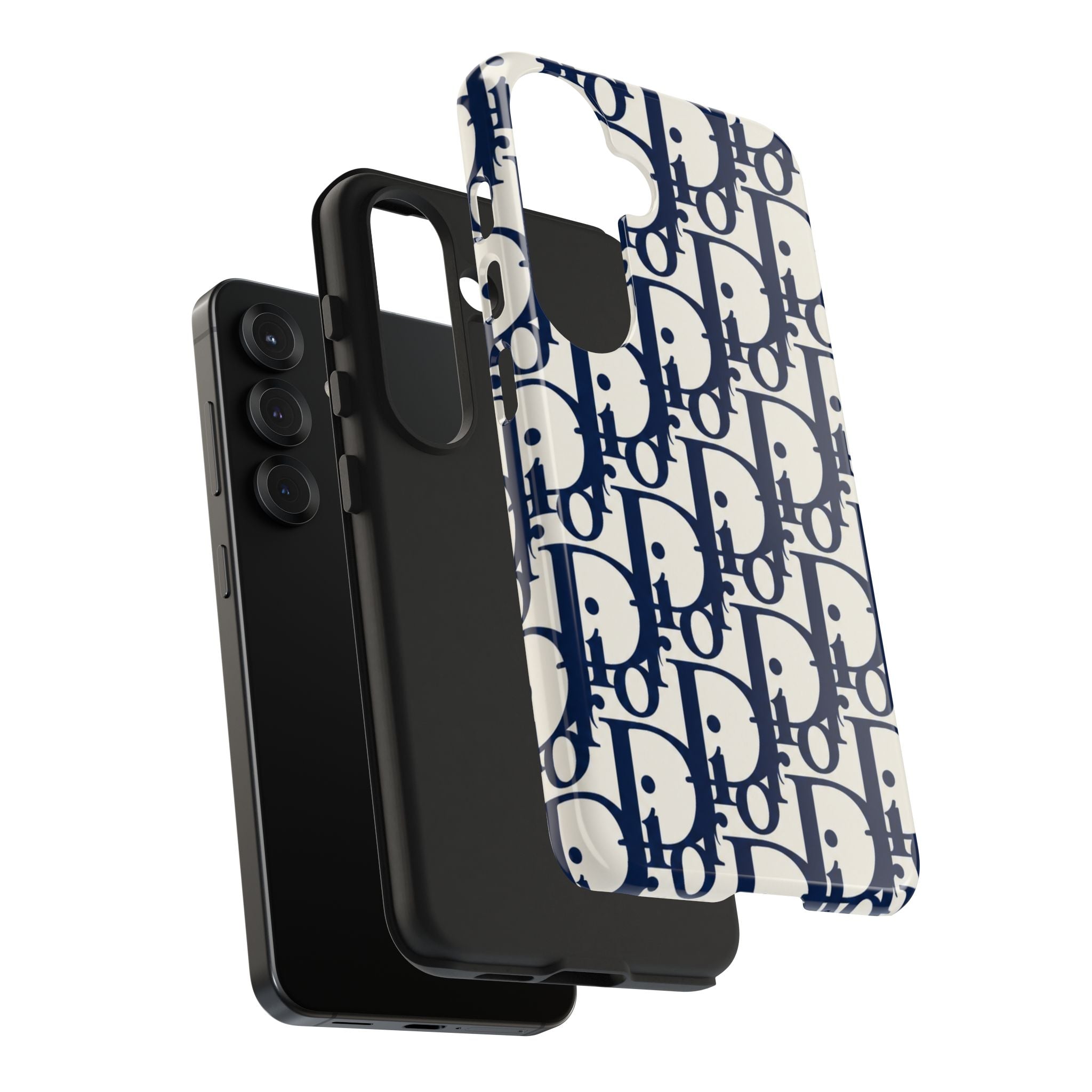 Designer Monogram Tough Phone Case — Navy Repeating 'D' Pattern