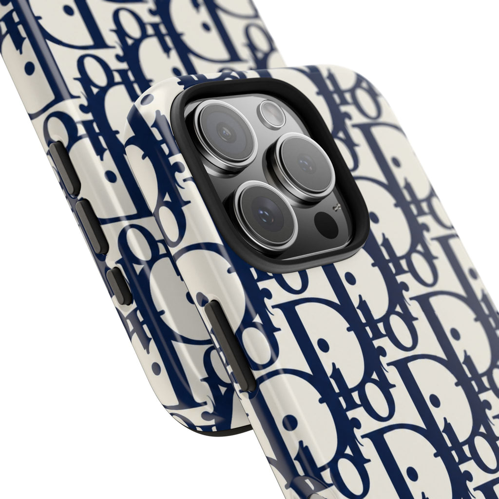Designer Monogram Tough Phone Case — Navy Repeating 'D' Pattern