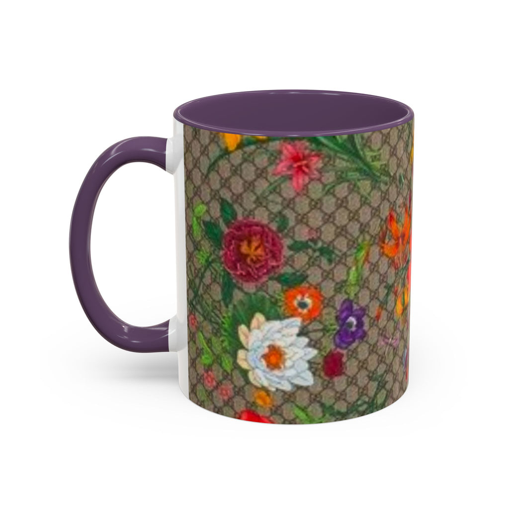Floral Pattern Coffee Mug — Vintage Garden Accent 11/15oz - Italian Luxury Fashion Designer Scarf Pattern