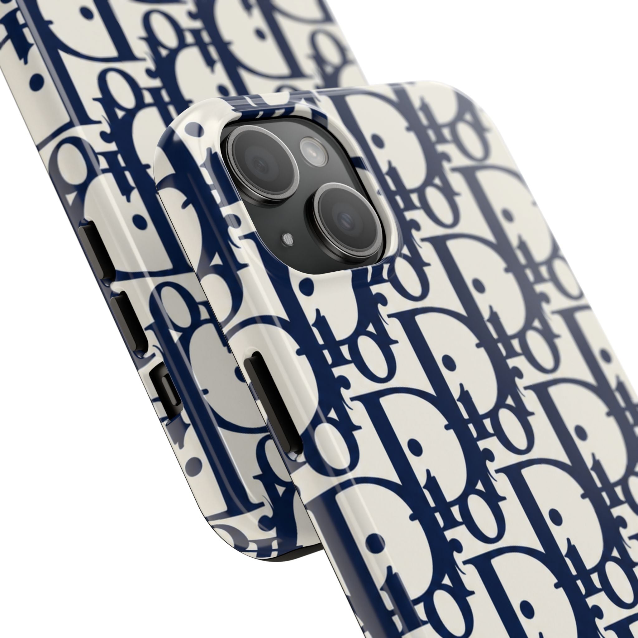 Designer Monogram Tough Phone Case — Navy Repeating 'D' Pattern