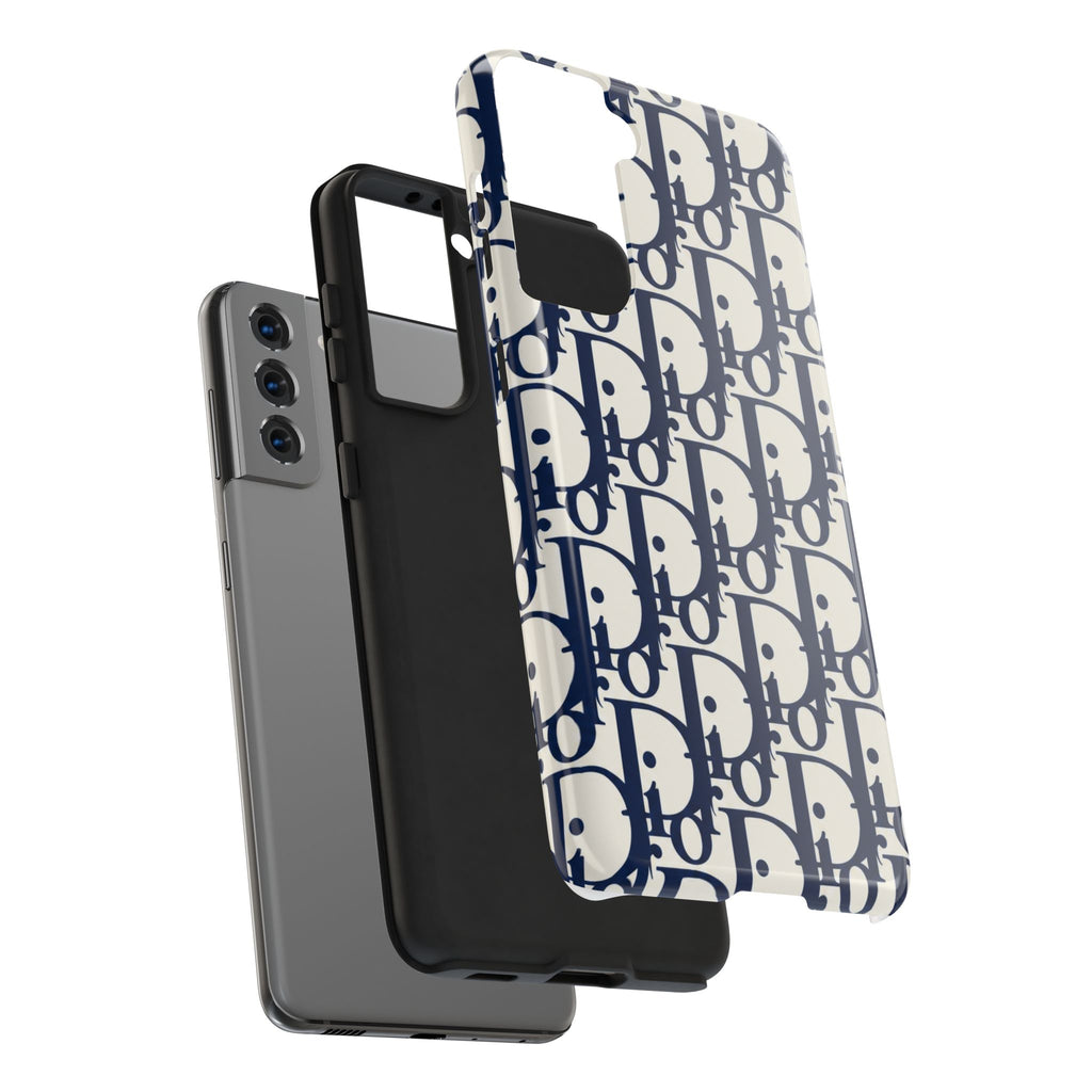 Designer Monogram Tough Phone Case — Navy Repeating 'D' Pattern