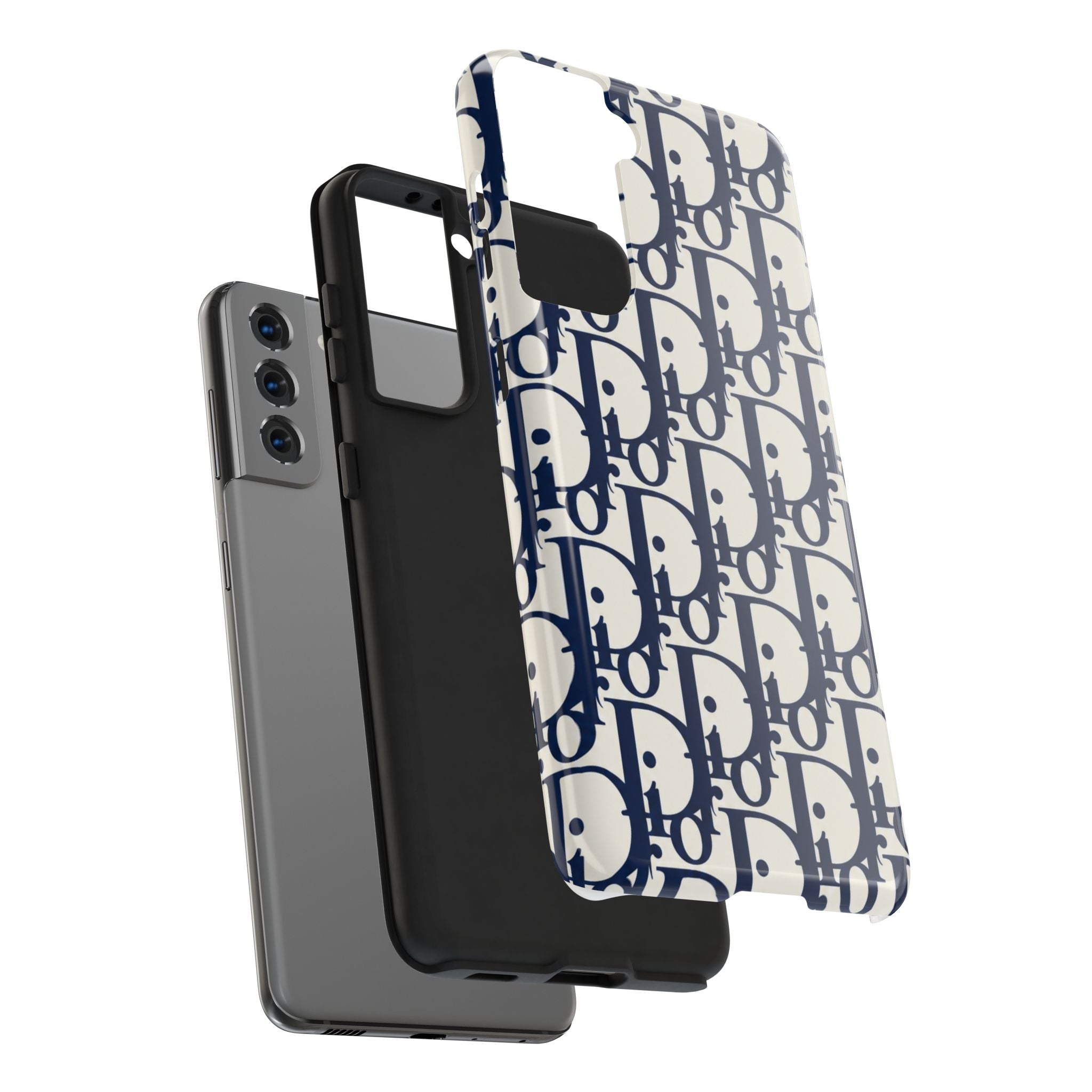 Designer Monogram Tough Phone Case — Navy Repeating 'D' Pattern