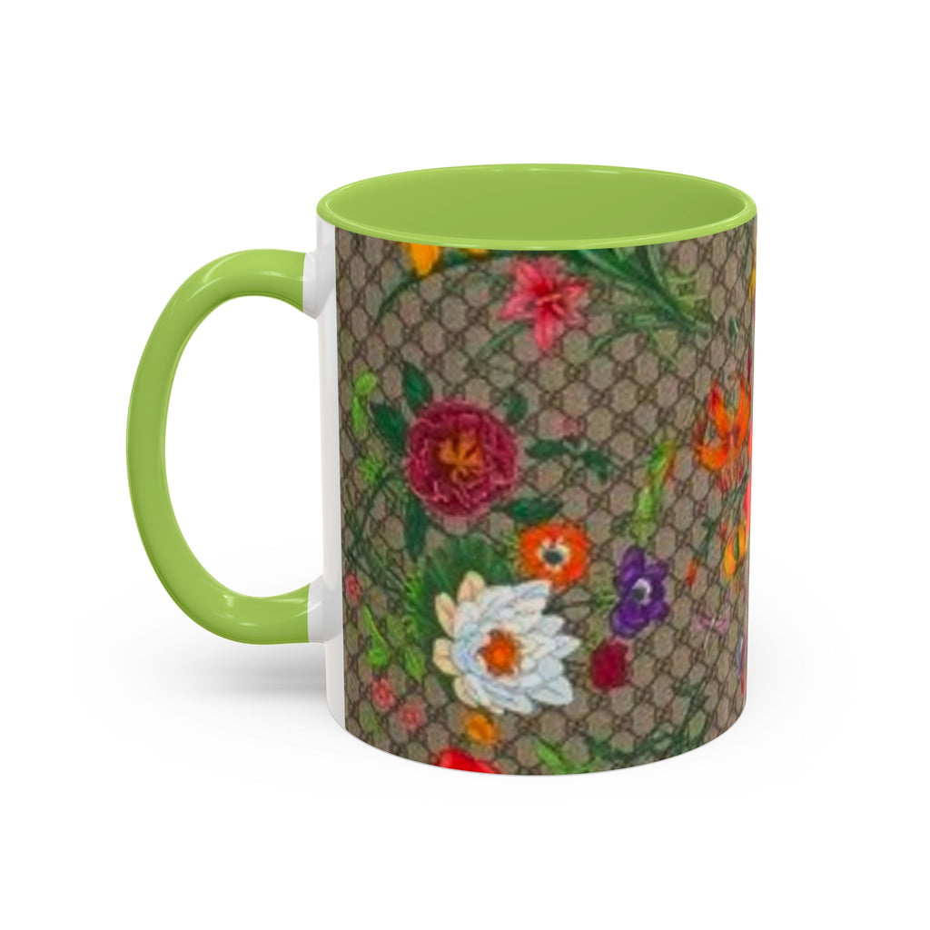 Floral Pattern Coffee Mug — Vintage Garden Accent 11/15oz - Italian Luxury Fashion Designer Scarf Pattern