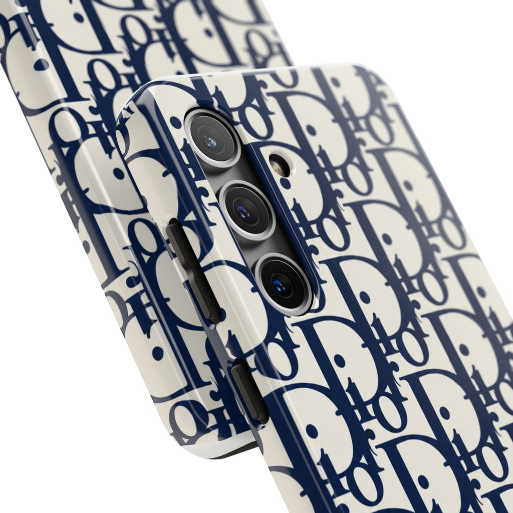 Designer Monogram Tough Phone Case — Navy Repeating 'D' Pattern