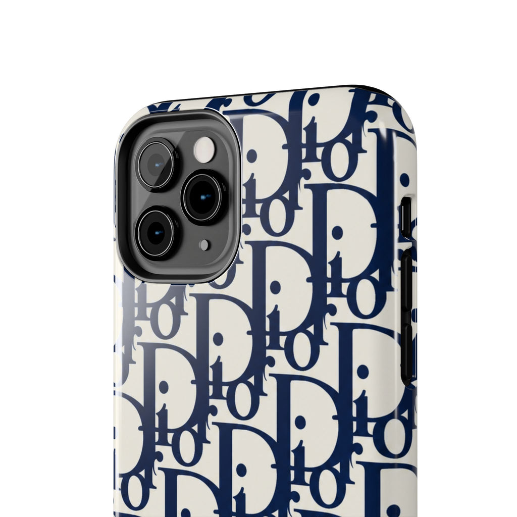 Designer Monogram Tough Phone Case — Navy Repeating 'D' Pattern