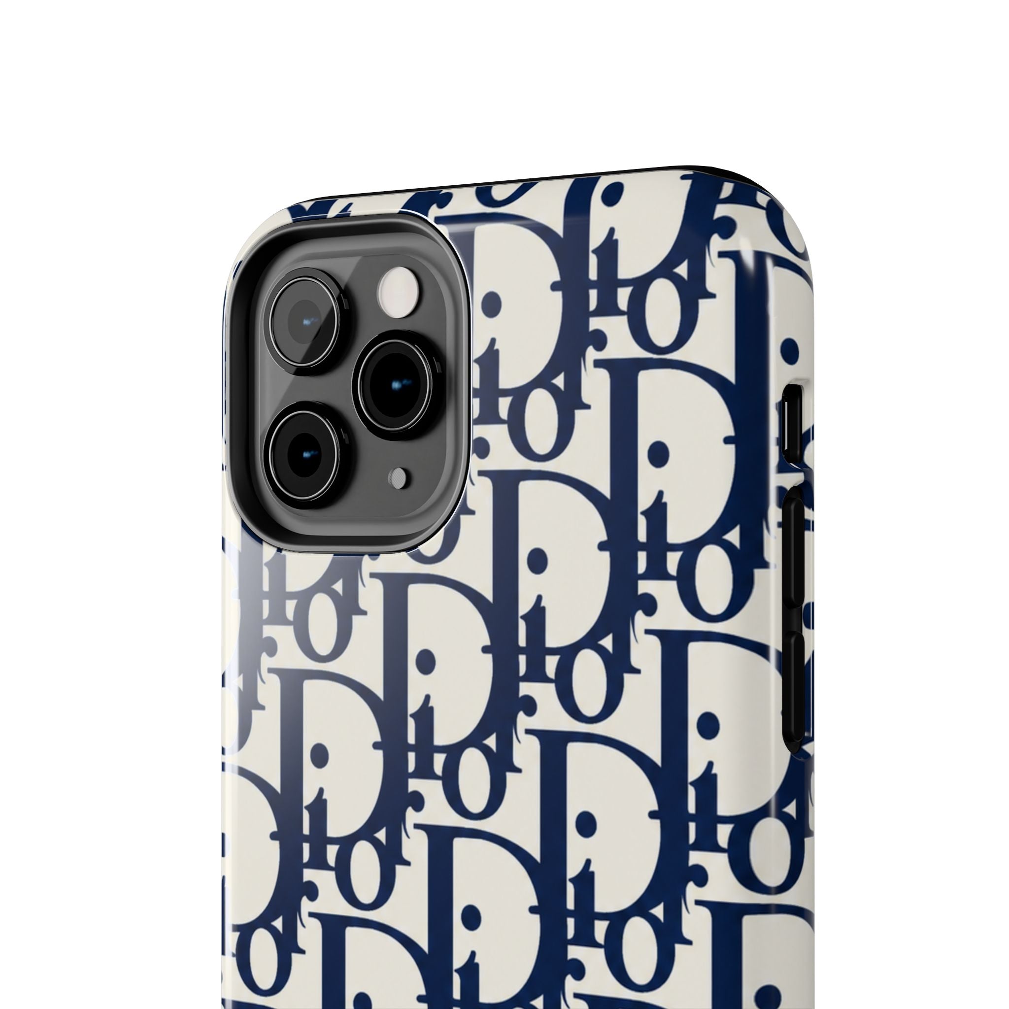 Designer Monogram Tough Phone Case — Navy Repeating 'D' Pattern