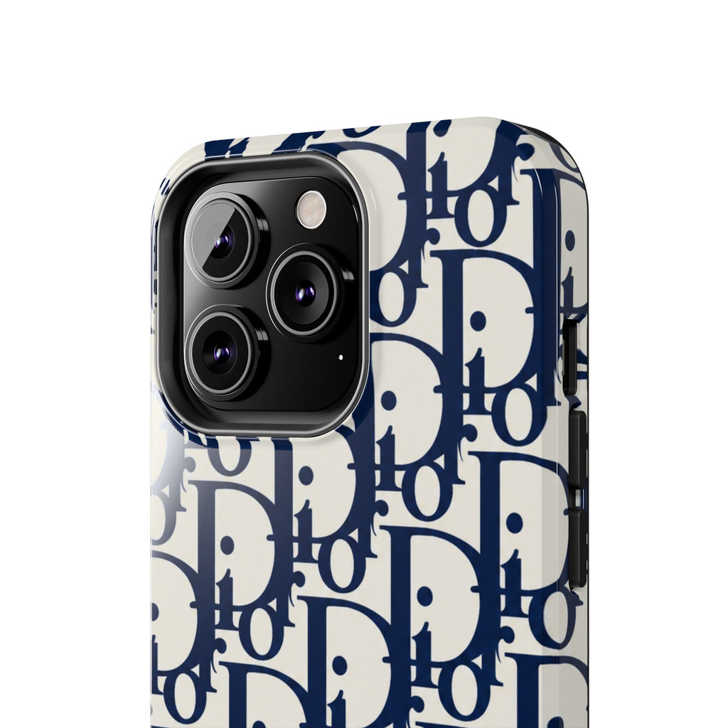 Designer Monogram Tough Phone Case — Navy Repeating 'D' Pattern