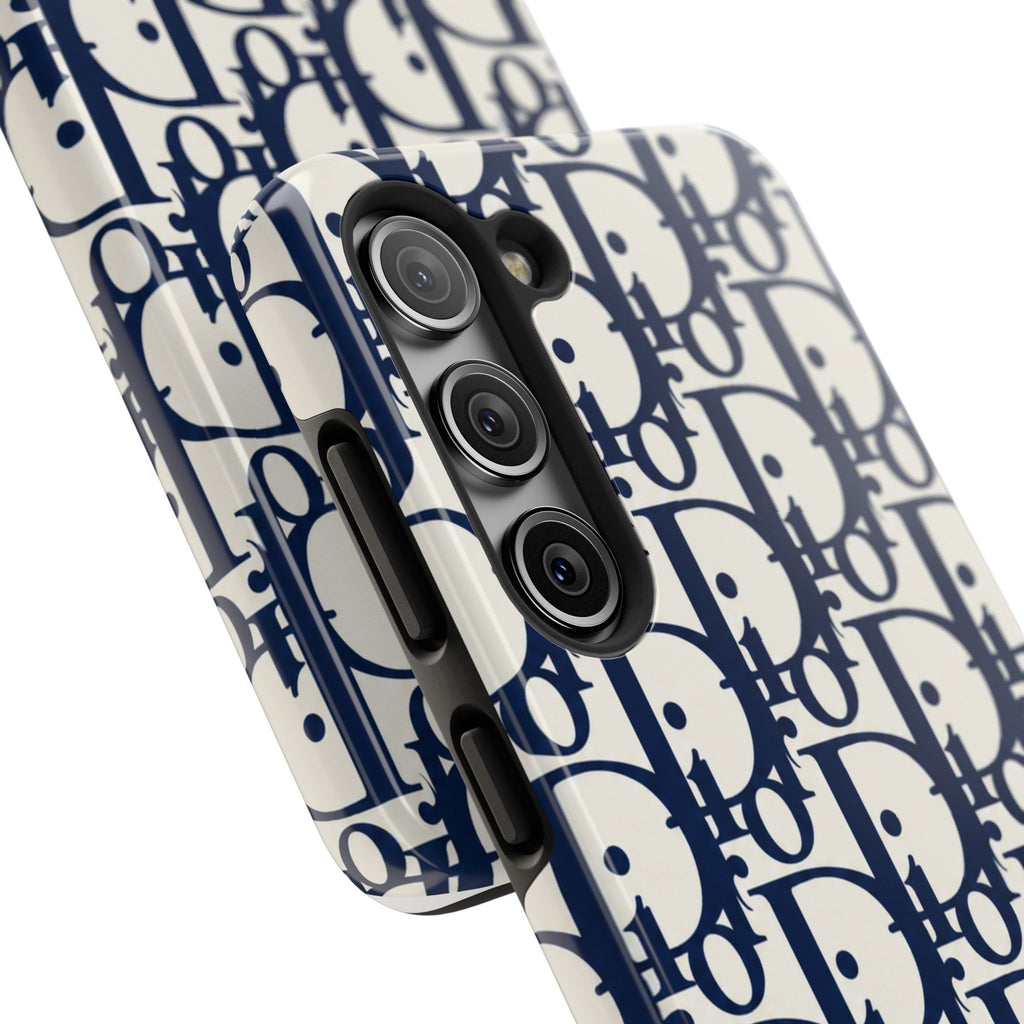 Designer Monogram Tough Phone Case — Navy Repeating 'D' Pattern