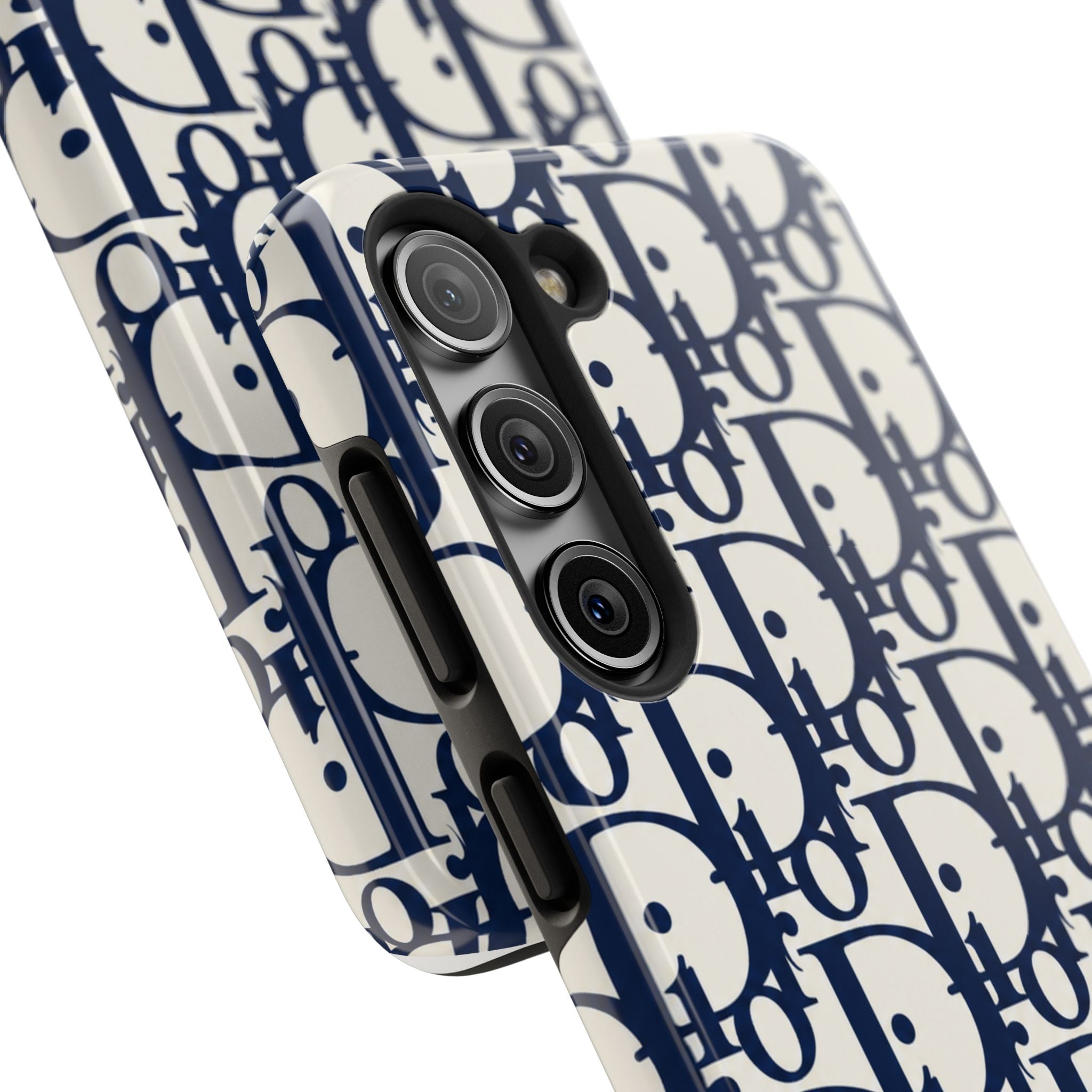 Designer Monogram Tough Phone Case — Navy Repeating 'D' Pattern