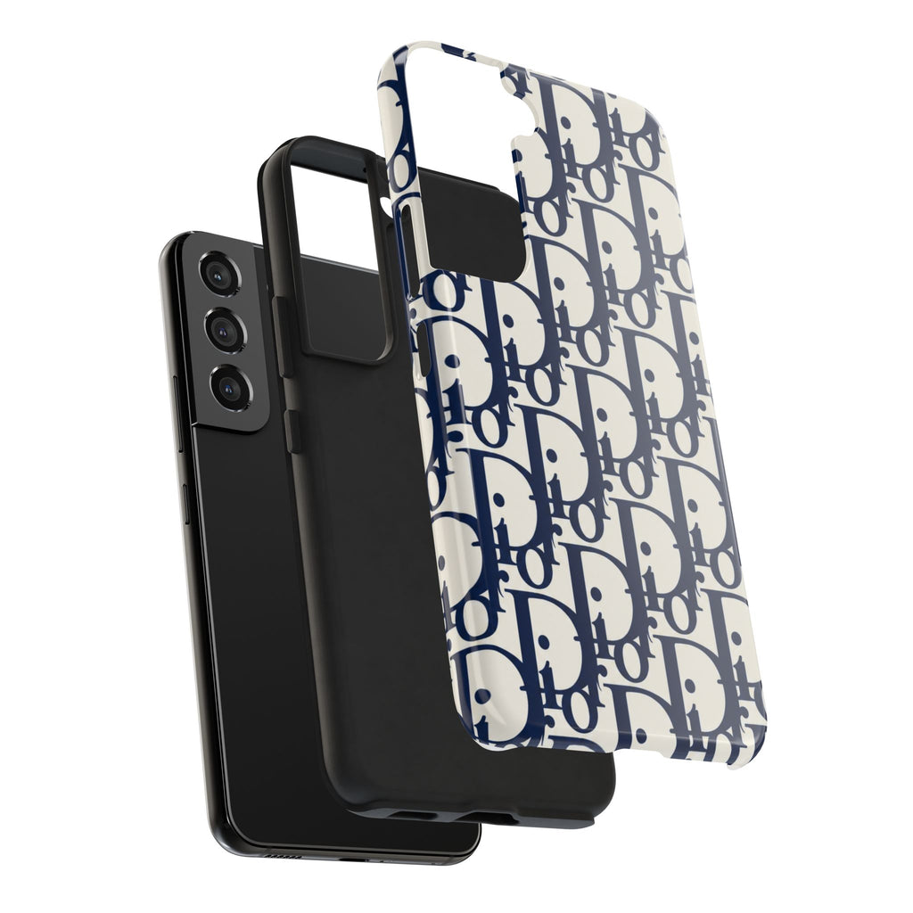 Designer Monogram Tough Phone Case — Navy Repeating 'D' Pattern