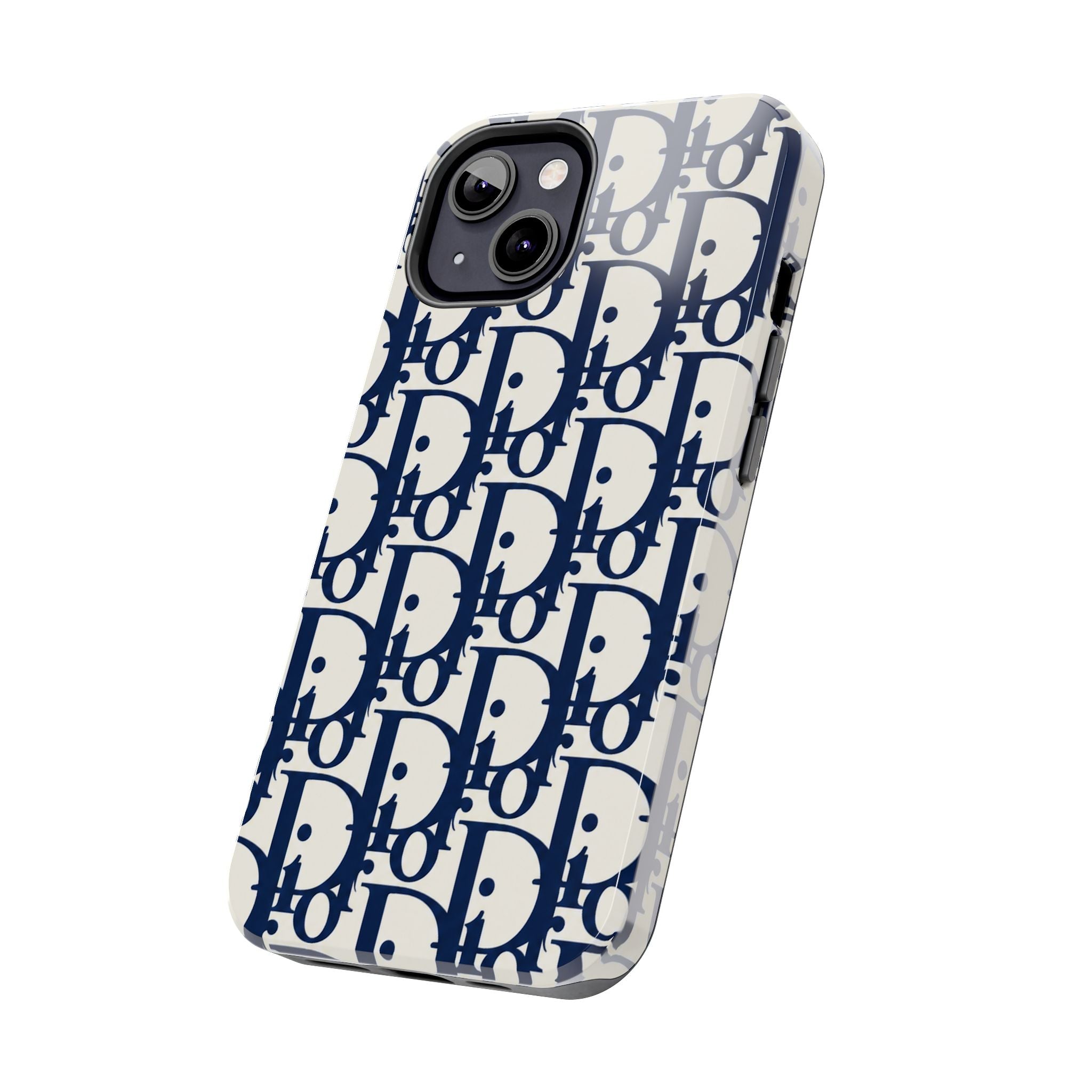 Designer Monogram Tough Phone Case — Navy Repeating 'D' Pattern