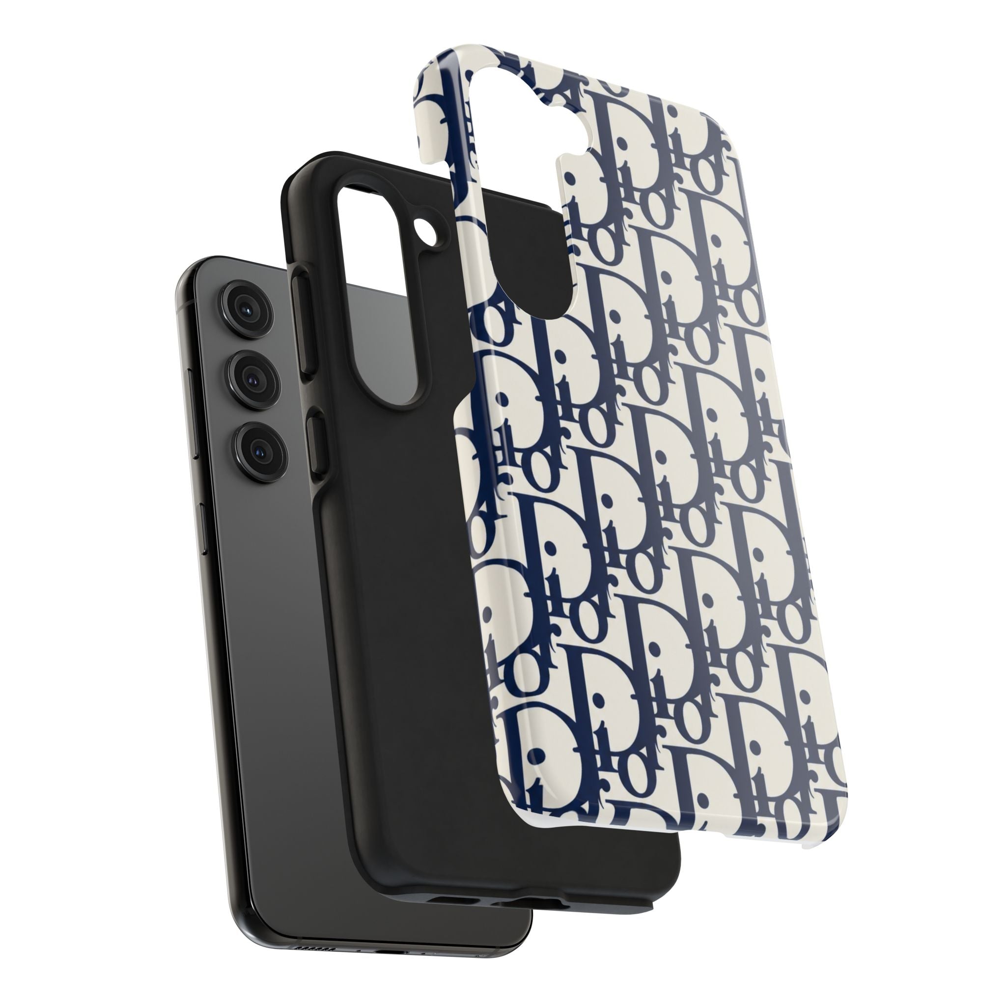 Designer Monogram Tough Phone Case — Navy Repeating 'D' Pattern