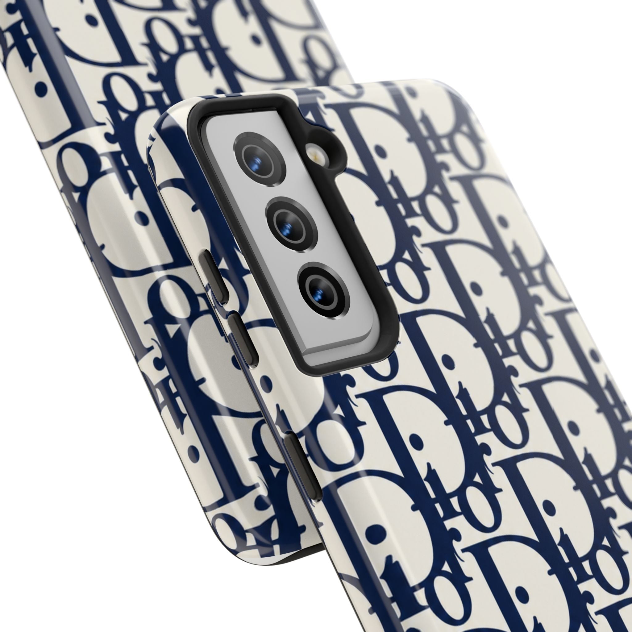 Designer Monogram Tough Phone Case — Navy Repeating 'D' Pattern
