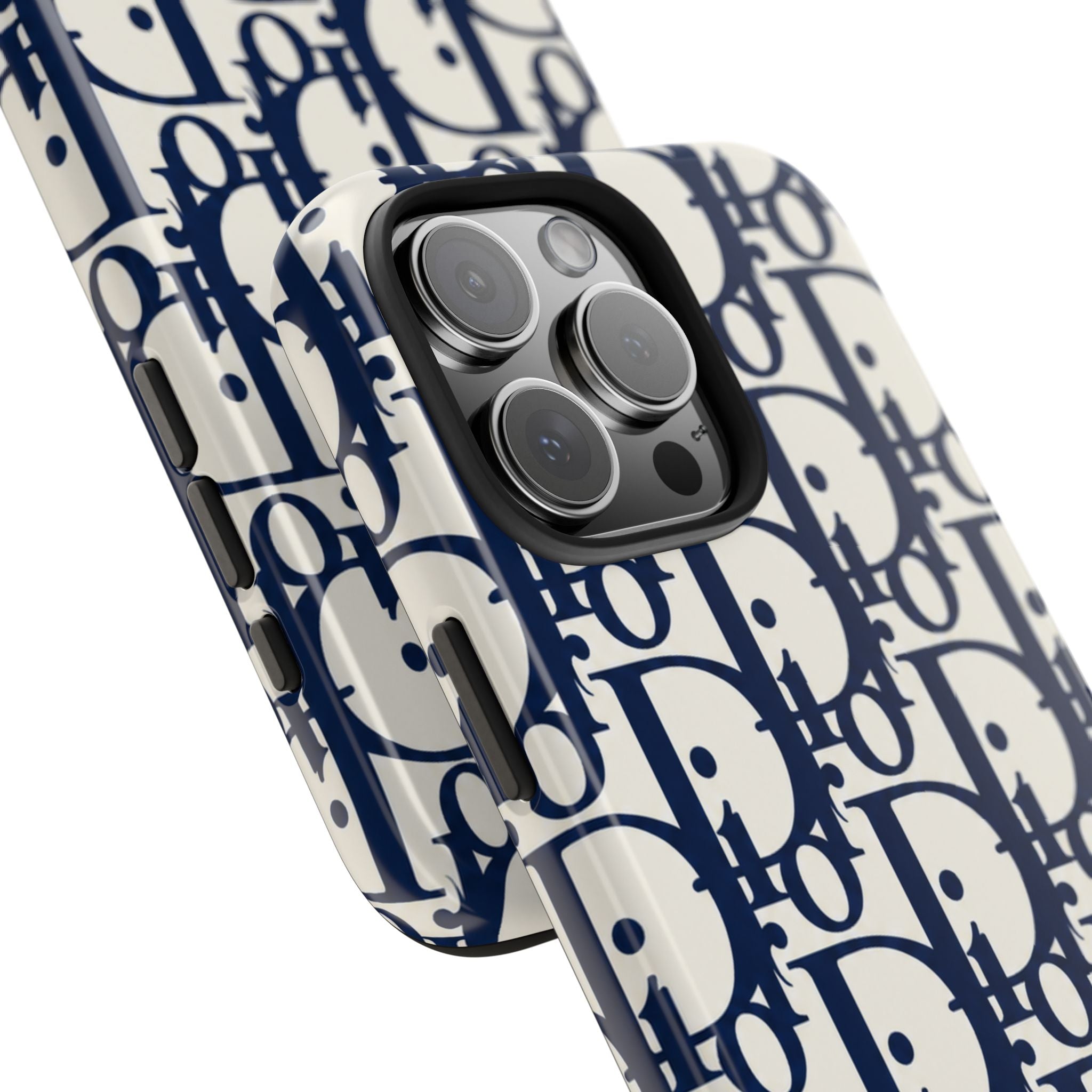 Designer Monogram Tough Phone Case — Navy Repeating 'D' Pattern