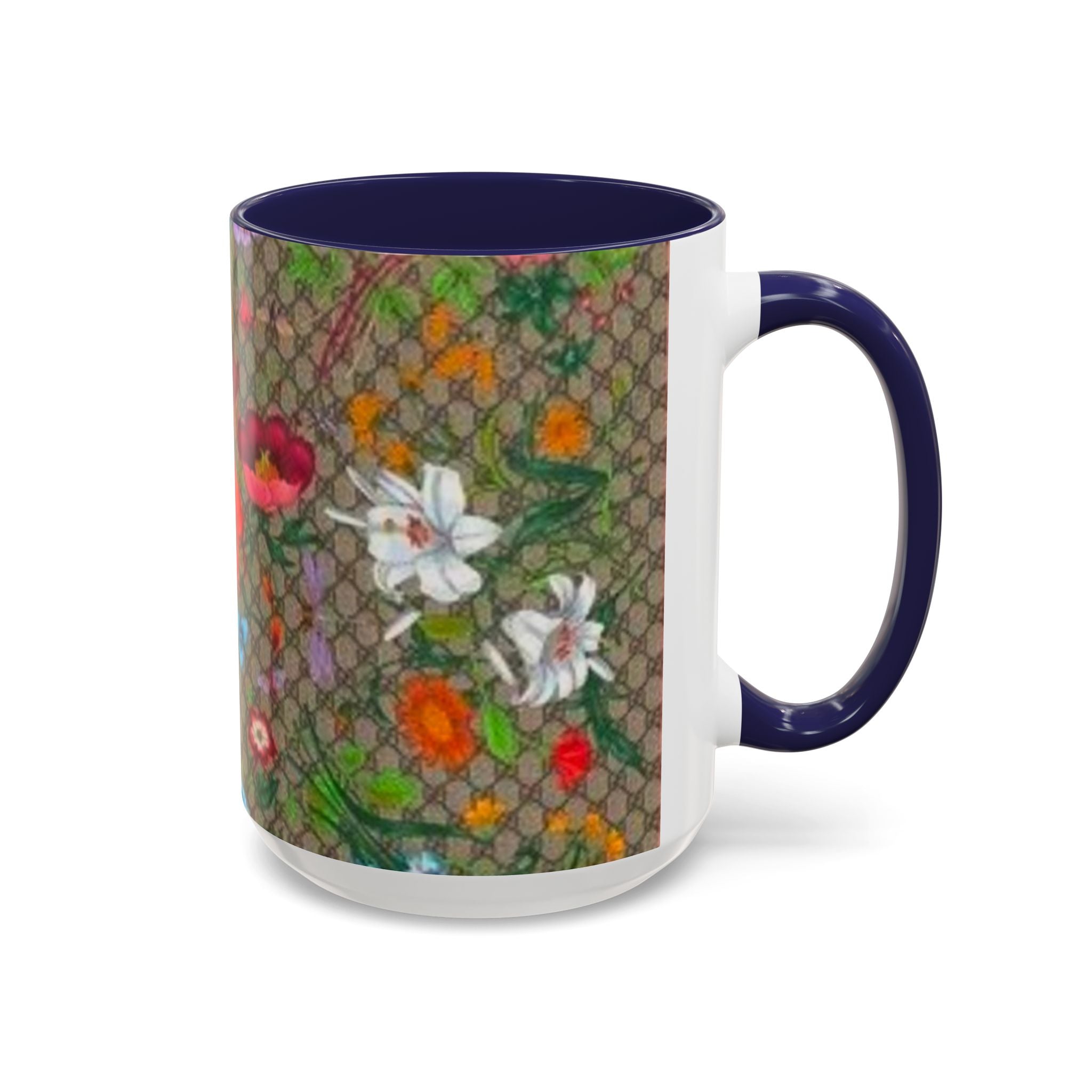 Floral Pattern Coffee Mug — Vintage Garden Accent 11/15oz - Italian Luxury Fashion Designer Scarf Pattern