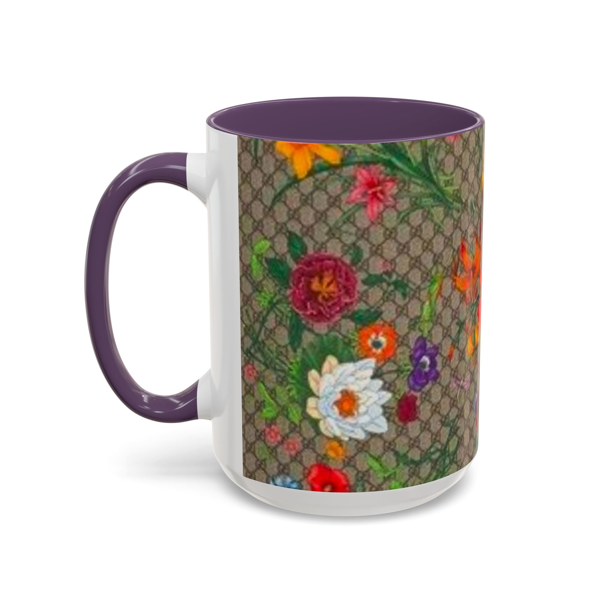 Floral Pattern Coffee Mug — Vintage Garden Accent 11/15oz - Italian Luxury Fashion Designer Scarf Pattern
