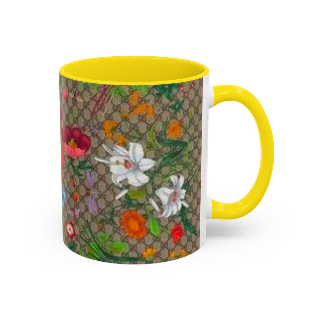 Floral Pattern Coffee Mug — Vintage Garden Accent 11/15oz - Italian Luxury Fashion Designer Scarf Pattern