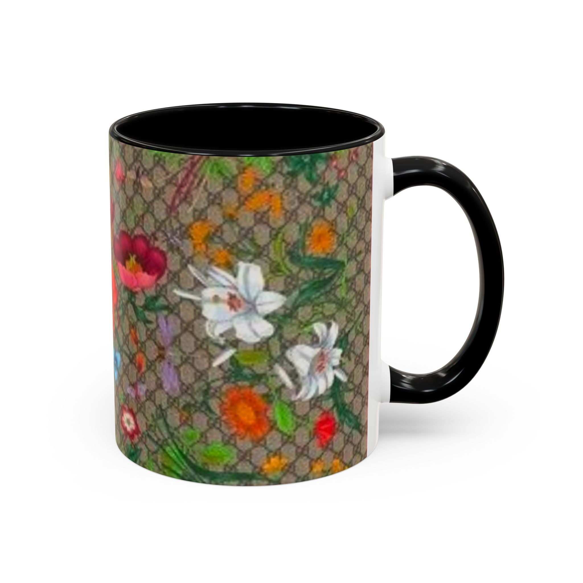 Floral Pattern Coffee Mug — Vintage Garden Accent 11/15oz - Italian Luxury Fashion Designer Scarf Pattern