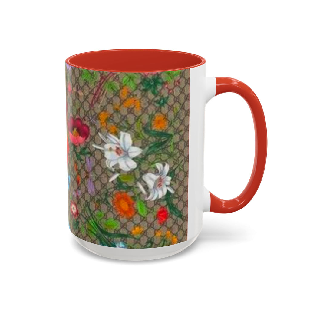 Floral Pattern Coffee Mug — Vintage Garden Accent 11/15oz - Italian Luxury Fashion Designer Scarf Pattern