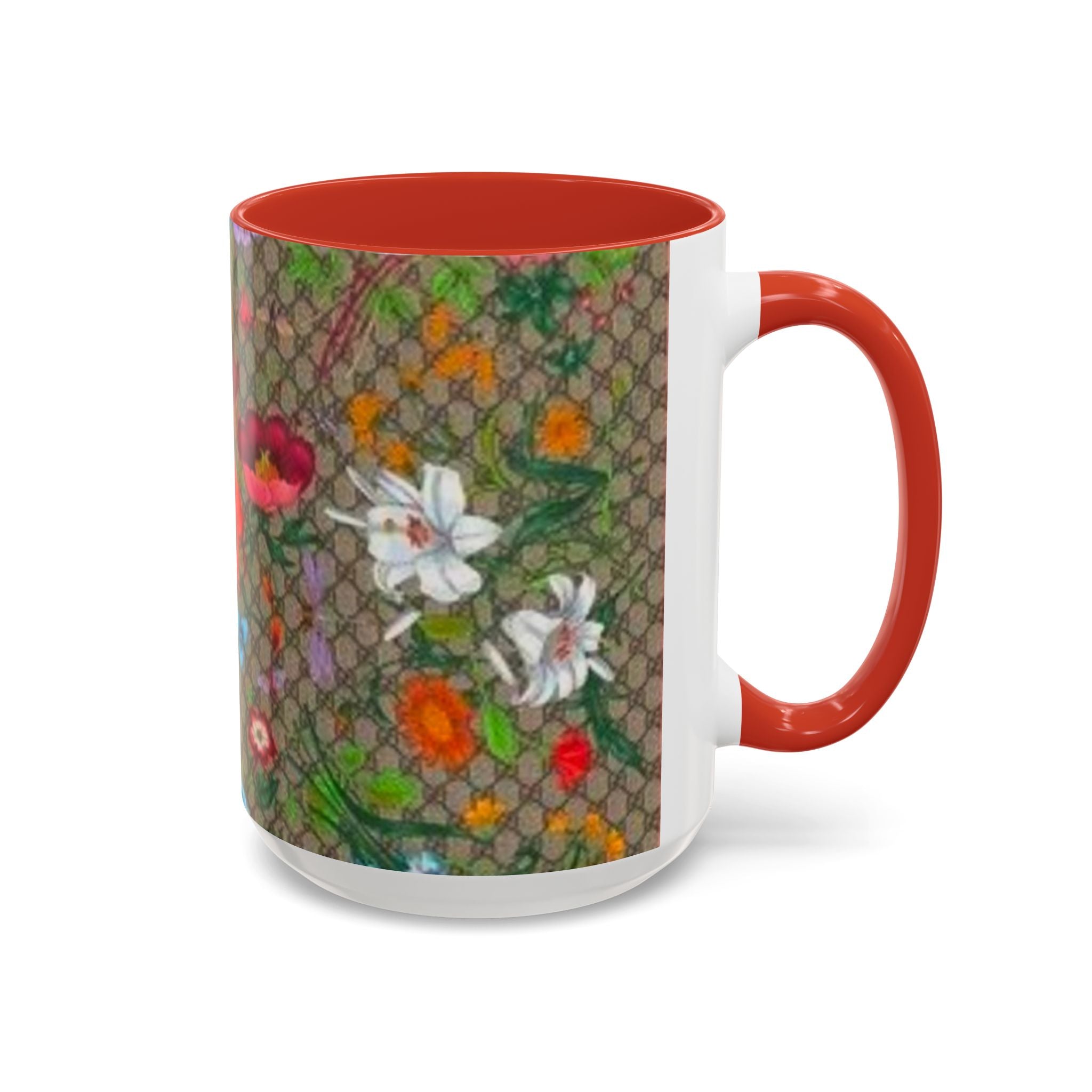 Floral Pattern Coffee Mug — Vintage Garden Accent 11/15oz - Italian Luxury Fashion Designer Scarf Pattern