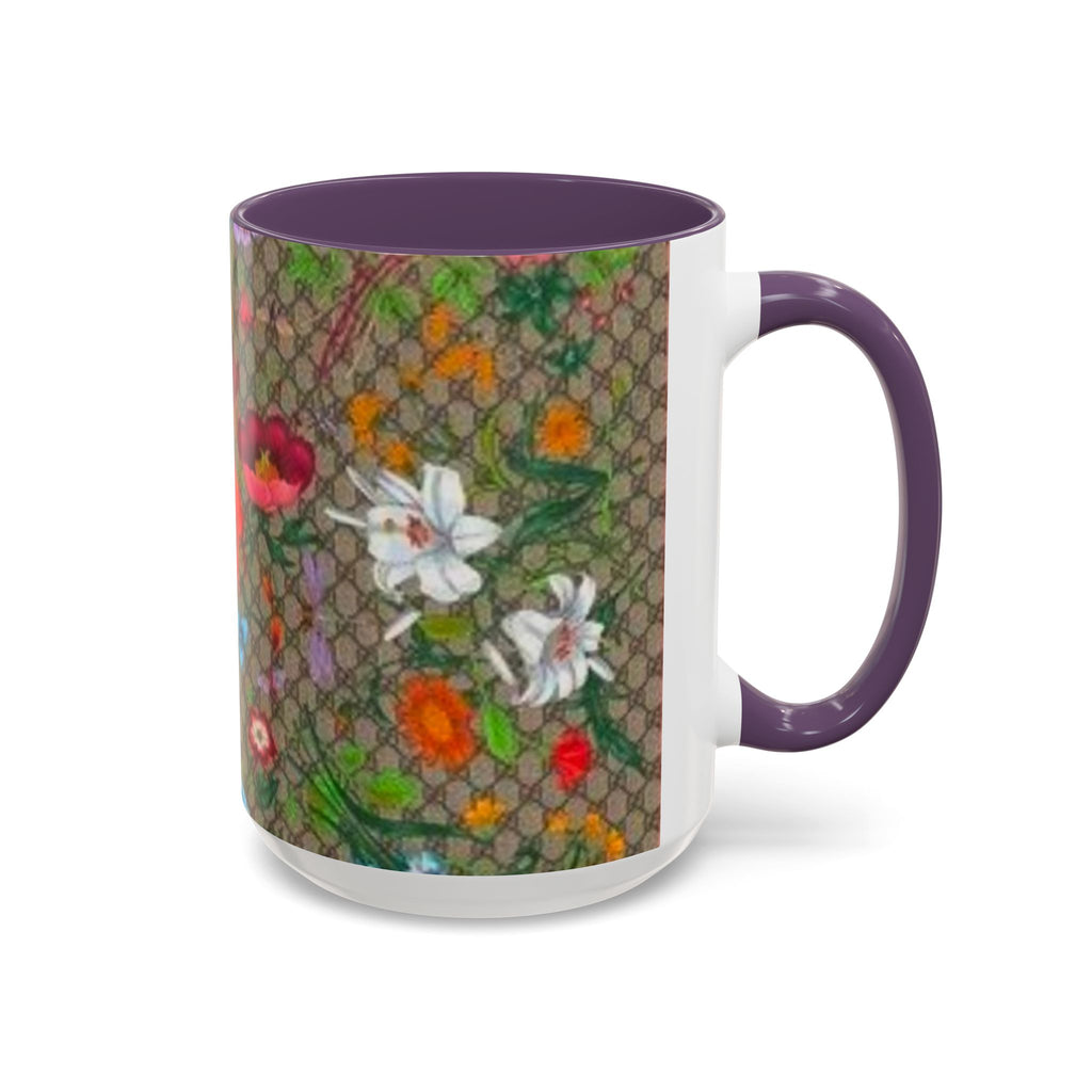 Floral Pattern Coffee Mug — Vintage Garden Accent 11/15oz - Italian Luxury Fashion Designer Scarf Pattern