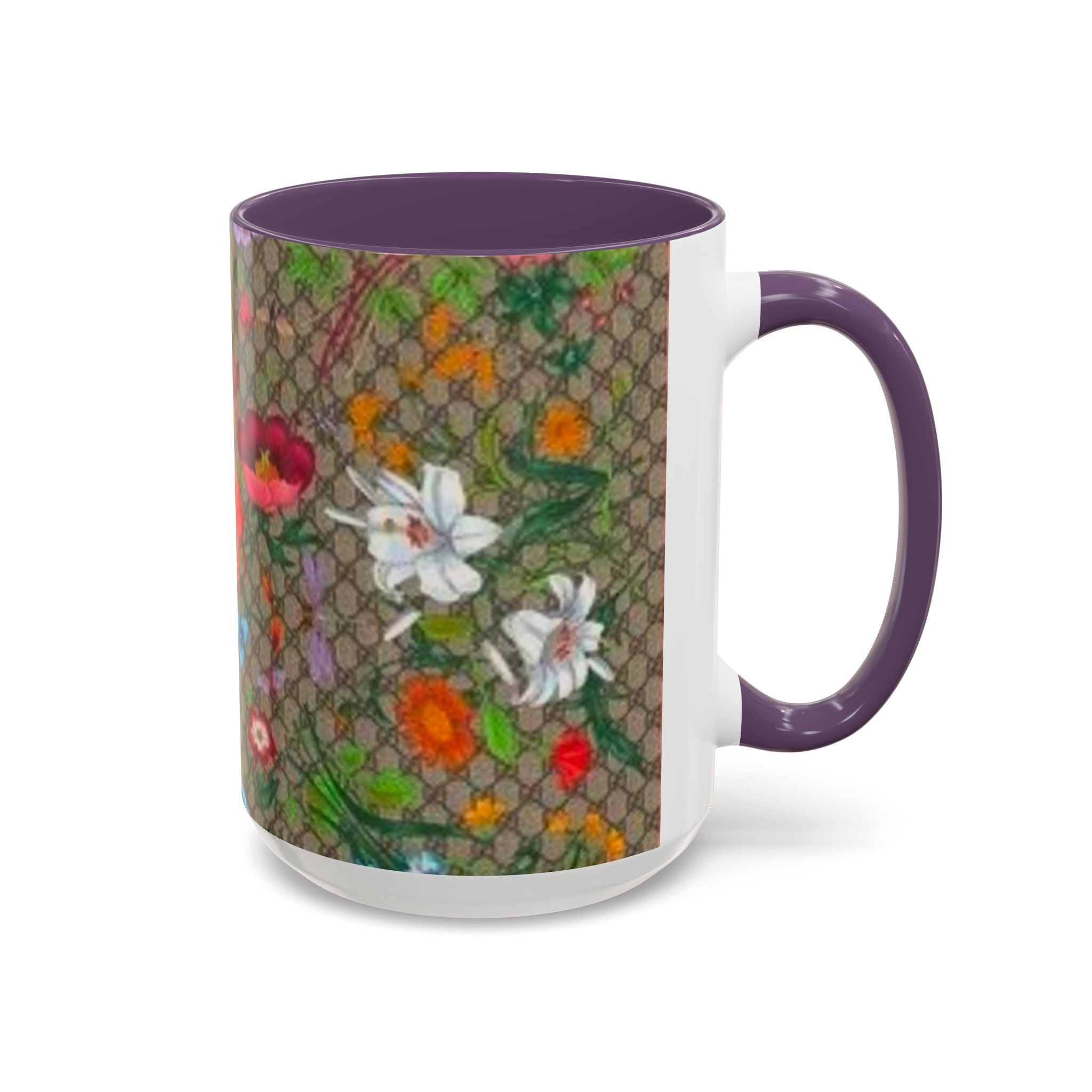Floral Pattern Coffee Mug — Vintage Garden Accent 11/15oz - Italian Luxury Fashion Designer Scarf Pattern