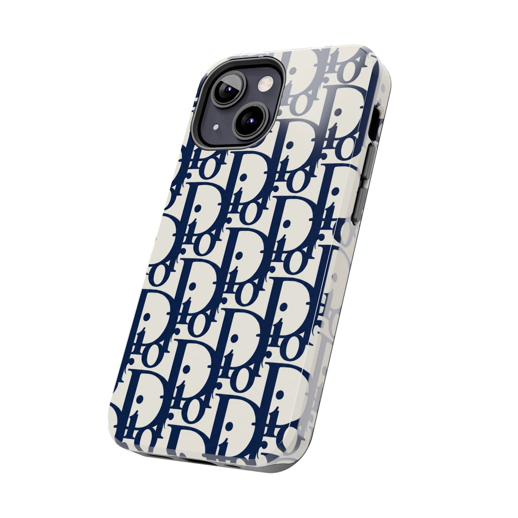Designer Monogram Tough Phone Case — Navy Repeating 'D' Pattern