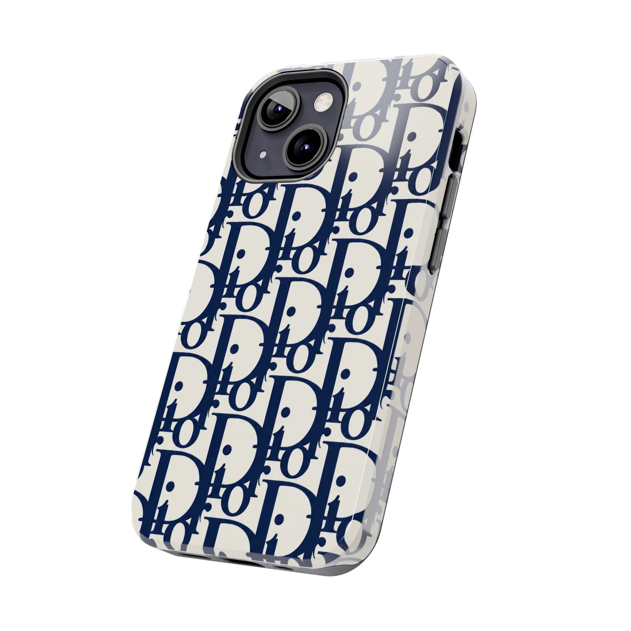 Designer Monogram Tough Phone Case — Navy Repeating 'D' Pattern