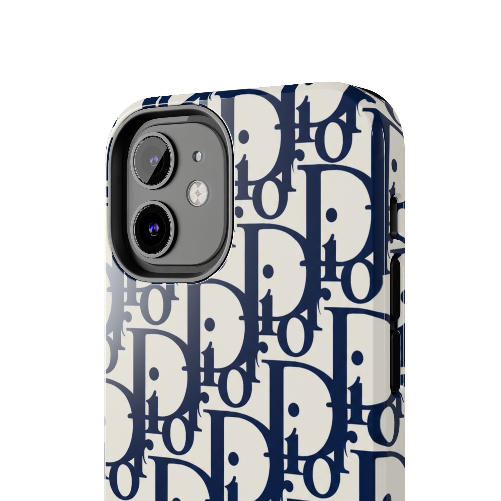 Designer Monogram Tough Phone Case — Navy Repeating 'D' Pattern