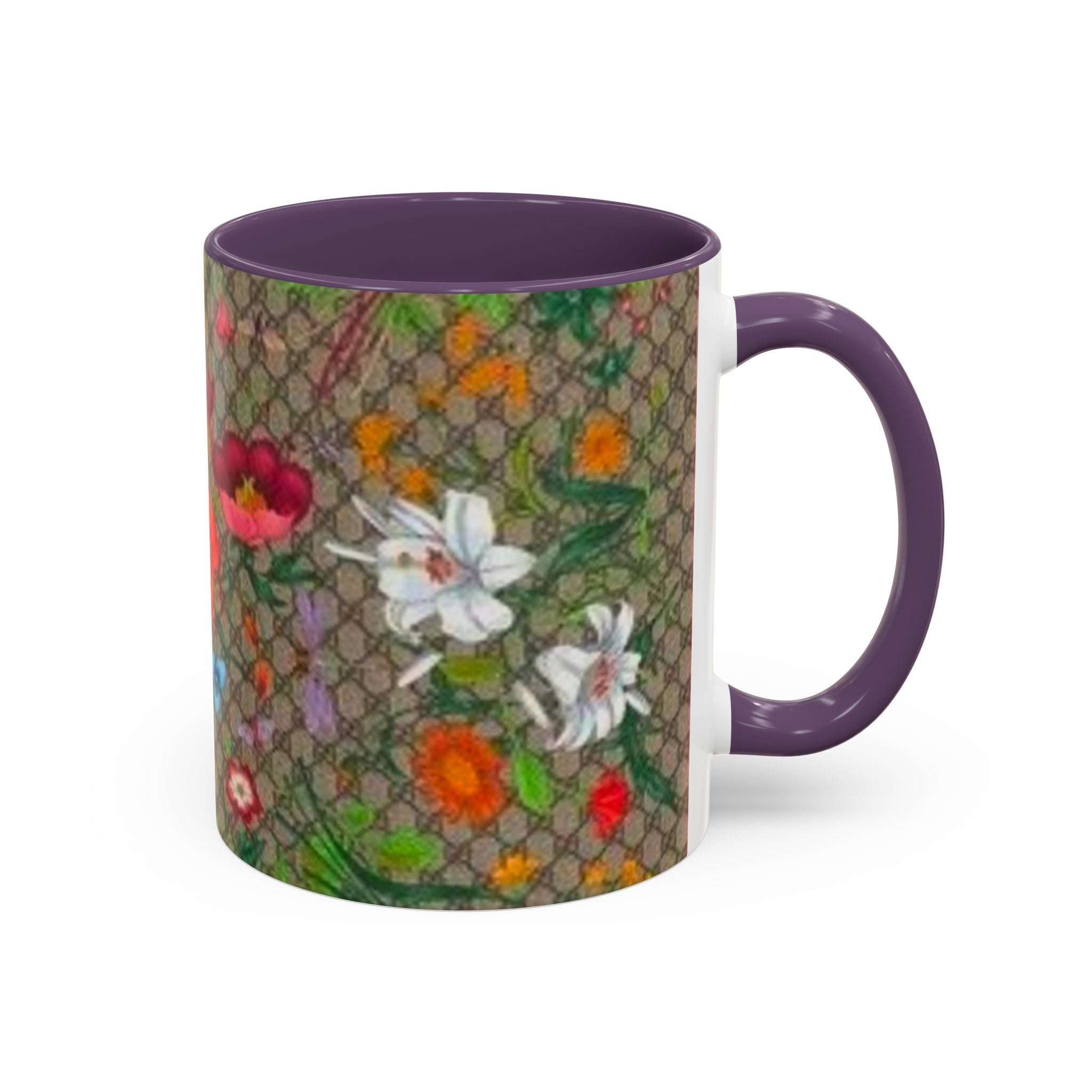 Floral Pattern Coffee Mug — Vintage Garden Accent 11/15oz - Italian Luxury Fashion Designer Scarf Pattern
