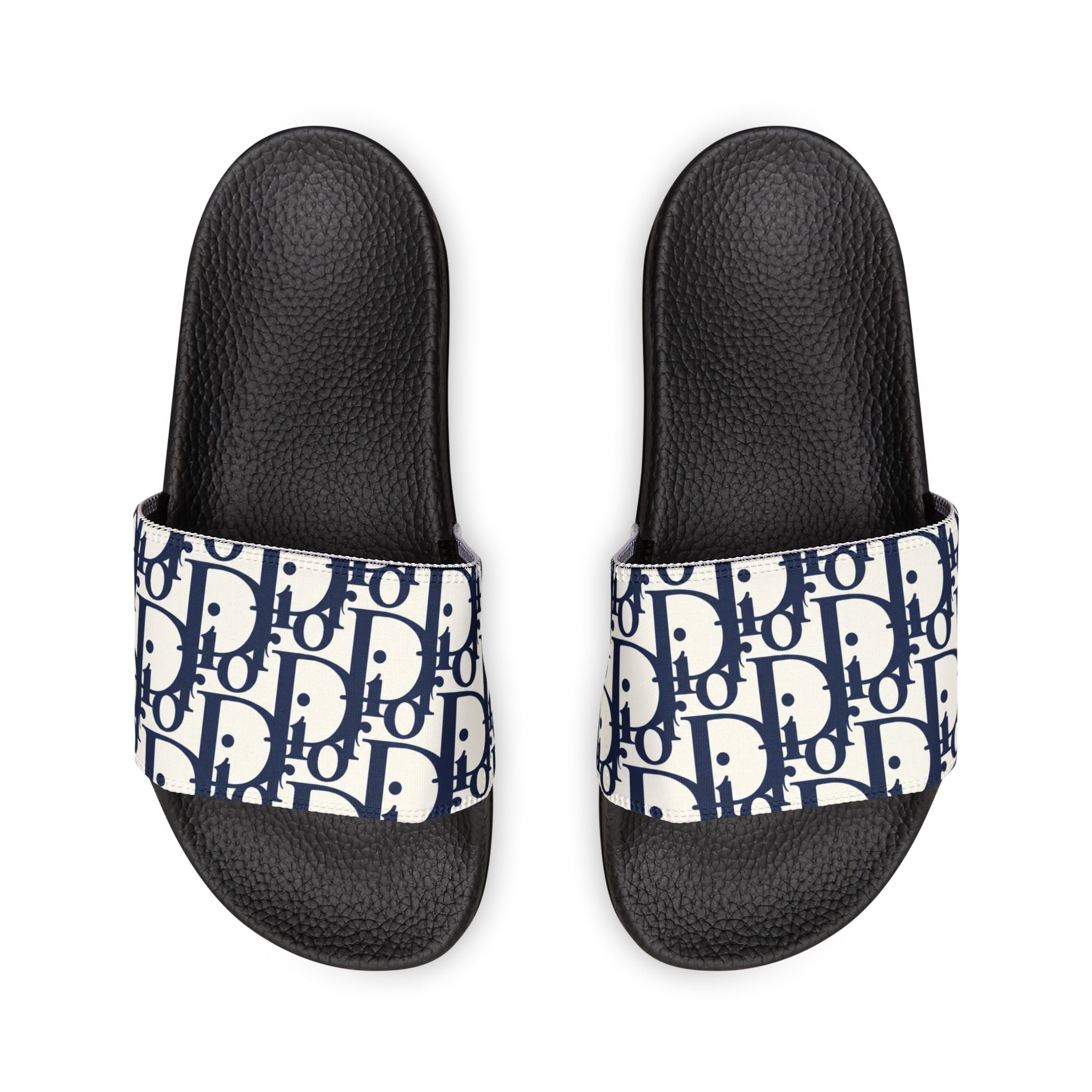 Slide Sandals — Navy Monogram Removable-Strap Slides