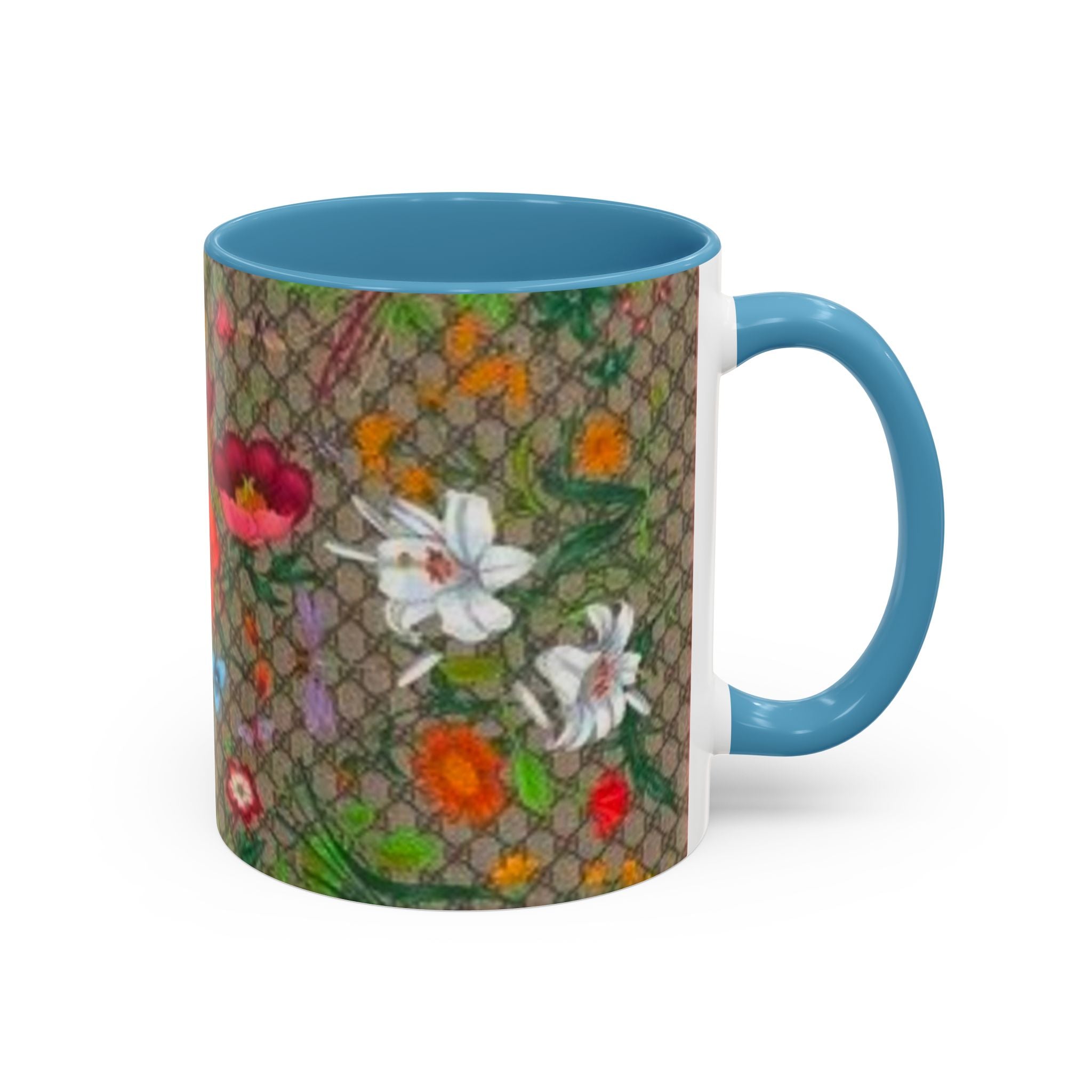 Floral Pattern Coffee Mug — Vintage Garden Accent 11/15oz - Italian Luxury Fashion Designer Scarf Pattern