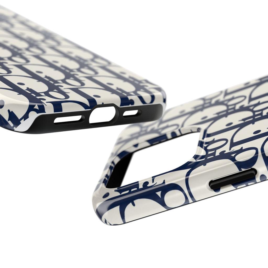 Designer Monogram Tough Phone Case — Navy Repeating 'D' Pattern