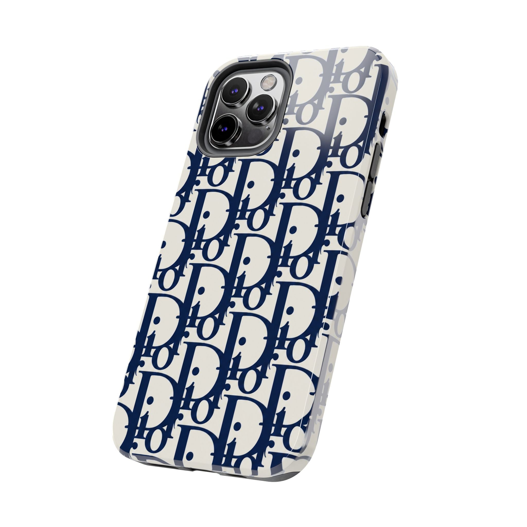 Designer Monogram Tough Phone Case — Navy Repeating 'D' Pattern