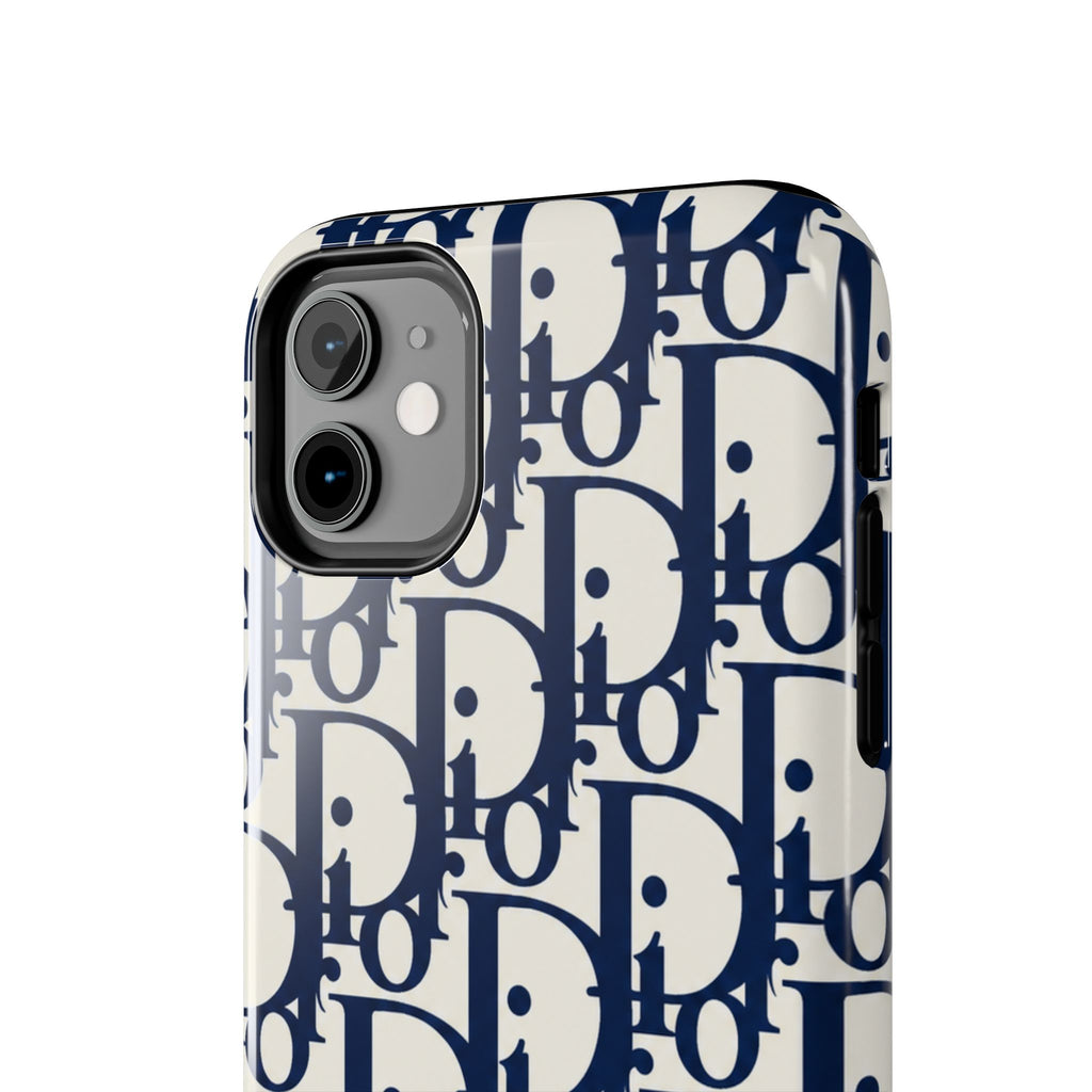 Designer Monogram Tough Phone Case — Navy Repeating 'D' Pattern