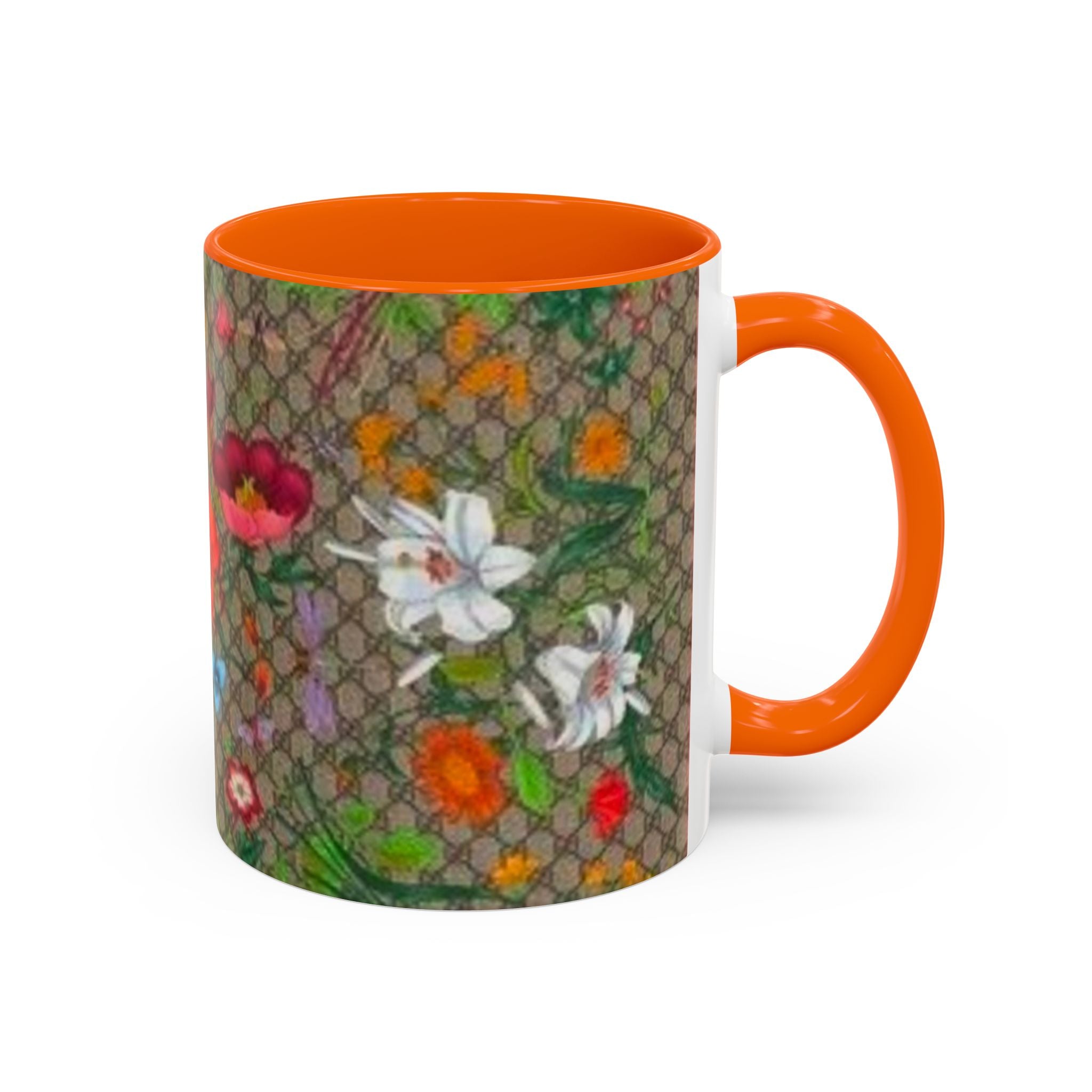 Floral Pattern Coffee Mug — Vintage Garden Accent 11/15oz - Italian Luxury Fashion Designer Scarf Pattern