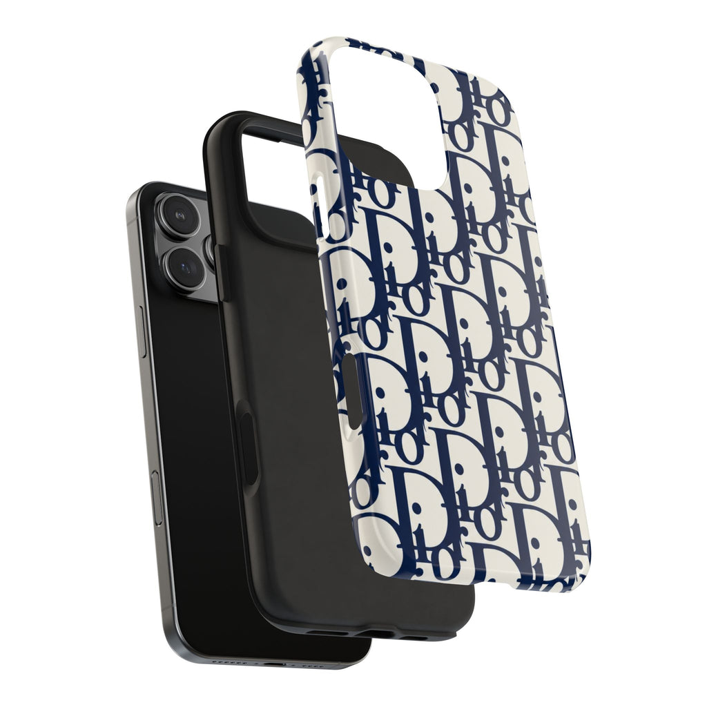 Designer Monogram Tough Phone Case — Navy Repeating 'D' Pattern