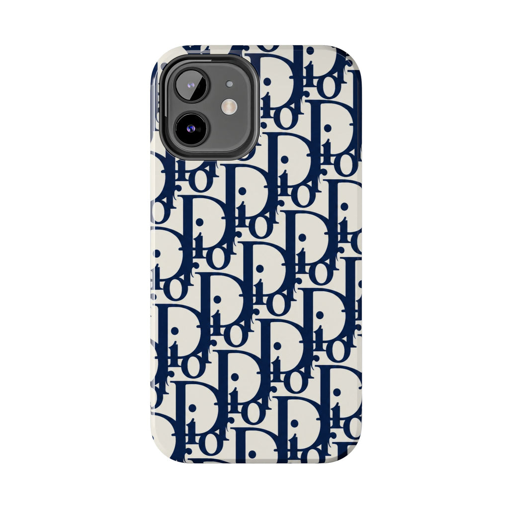 Designer Monogram Tough Phone Case — Navy Repeating 'D' Pattern