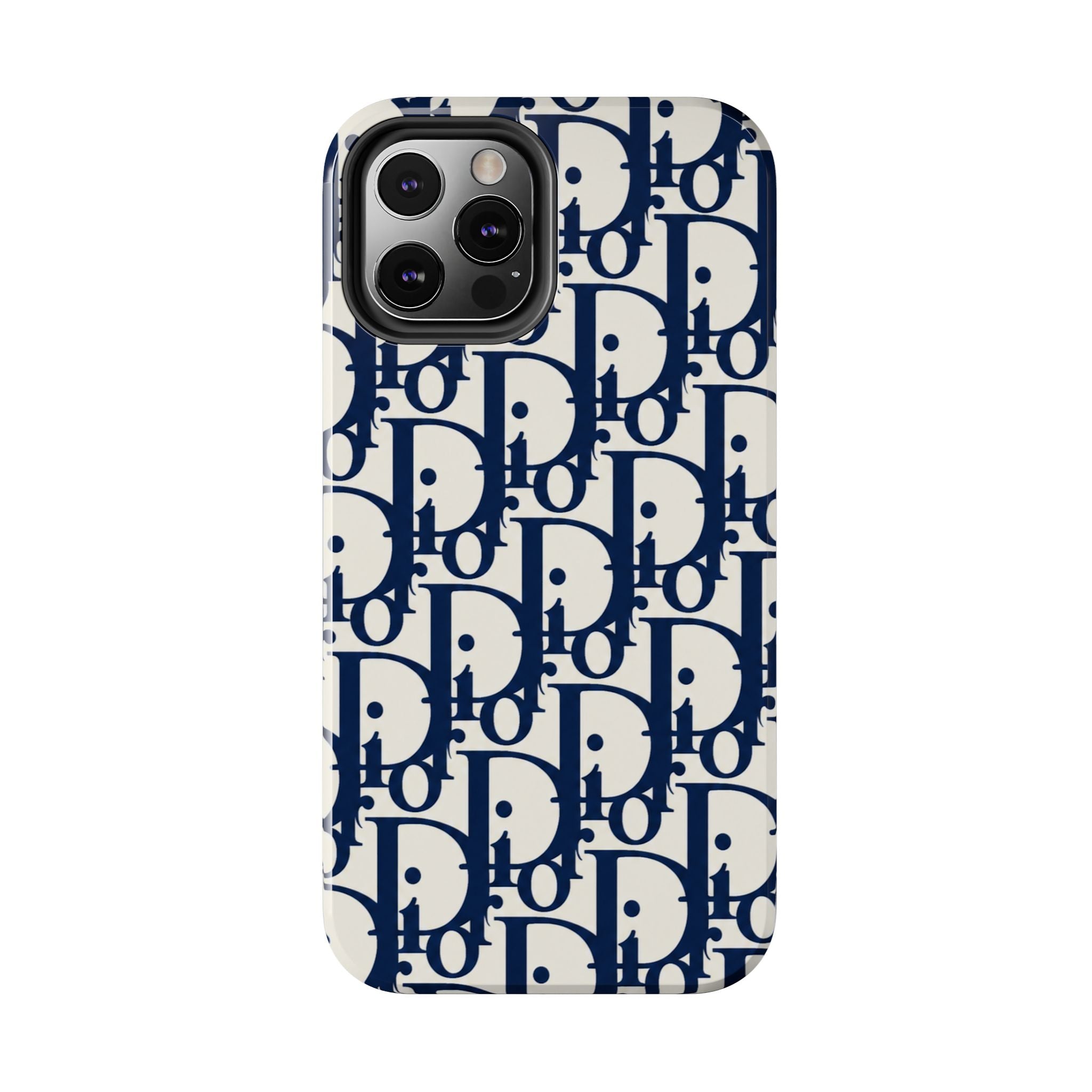 Designer Monogram Tough Phone Case — Navy Repeating 'D' Pattern