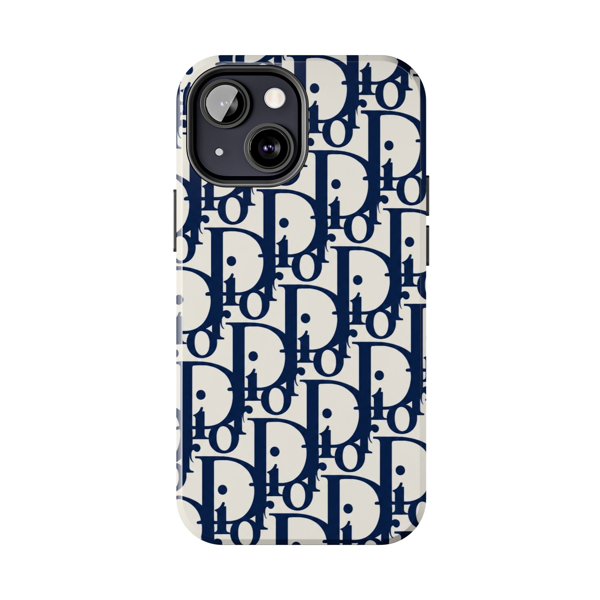 Designer Monogram Tough Phone Case — Navy Repeating 'D' Pattern