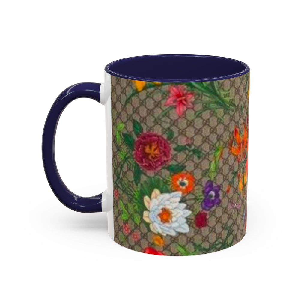 Floral Pattern Coffee Mug — Vintage Garden Accent 11/15oz - Italian Luxury Fashion Designer Scarf Pattern