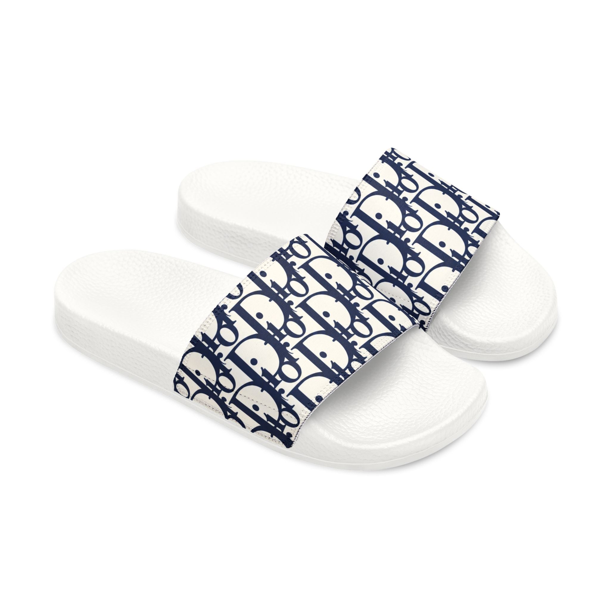 Slide Sandals — Navy Monogram Removable-Strap Slides