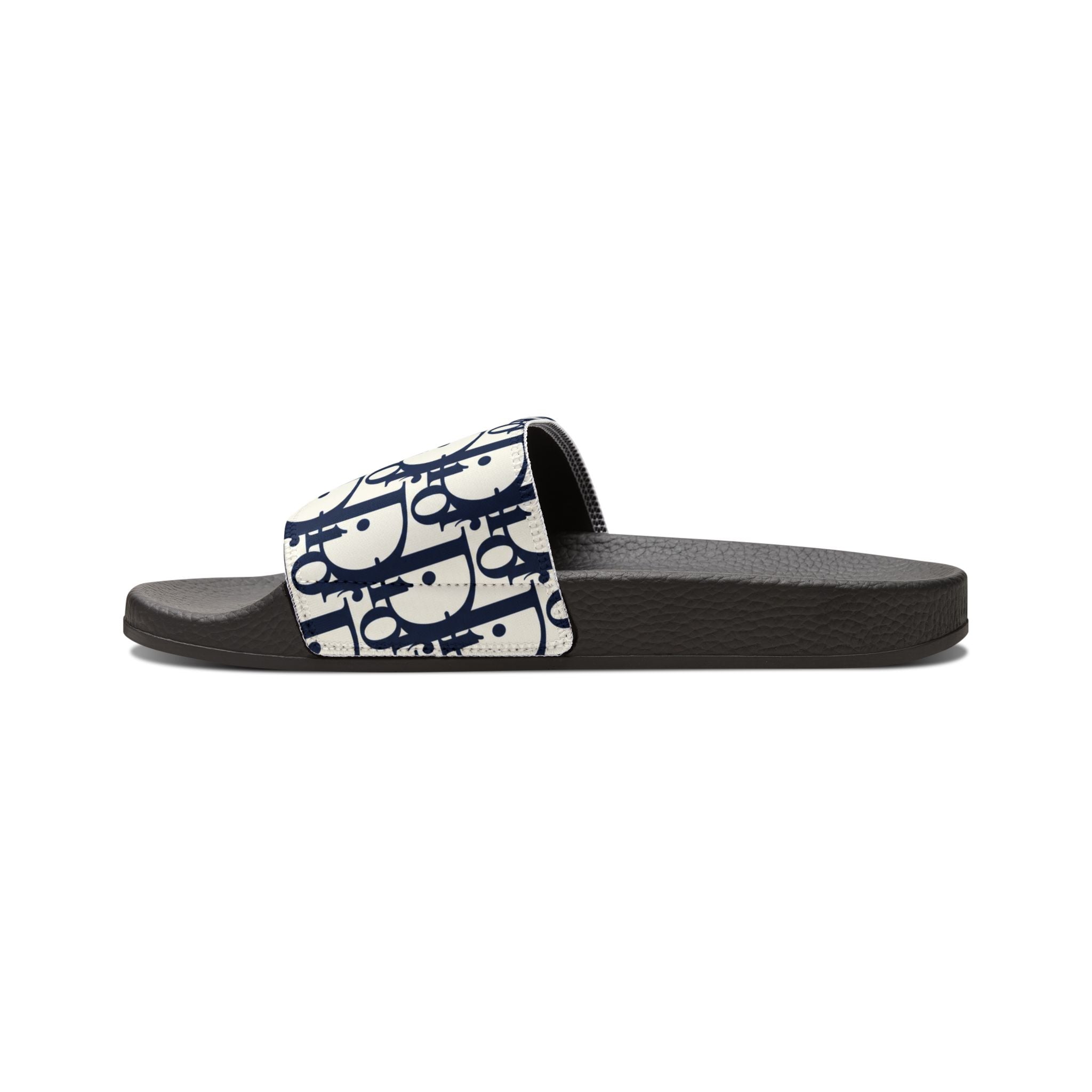 Slide Sandals — Navy Monogram Removable-Strap Slides