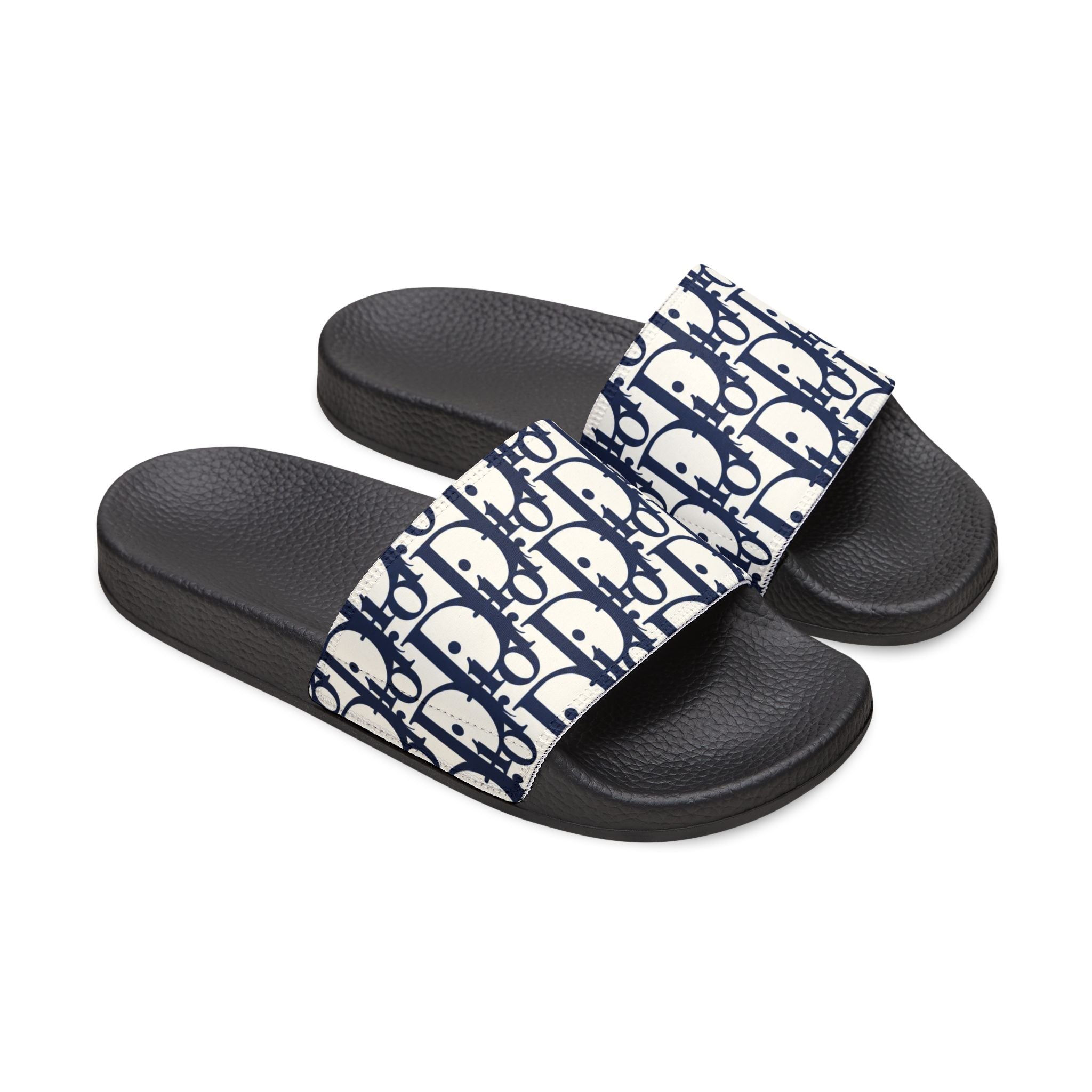 Slide Sandals — Navy Monogram Removable-Strap Slides