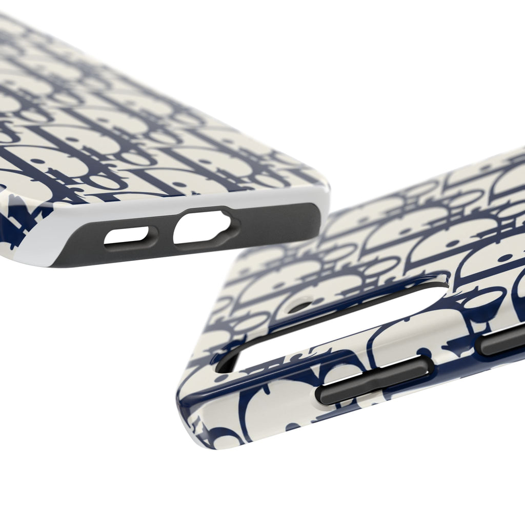 Designer Monogram Tough Phone Case — Navy Repeating 'D' Pattern