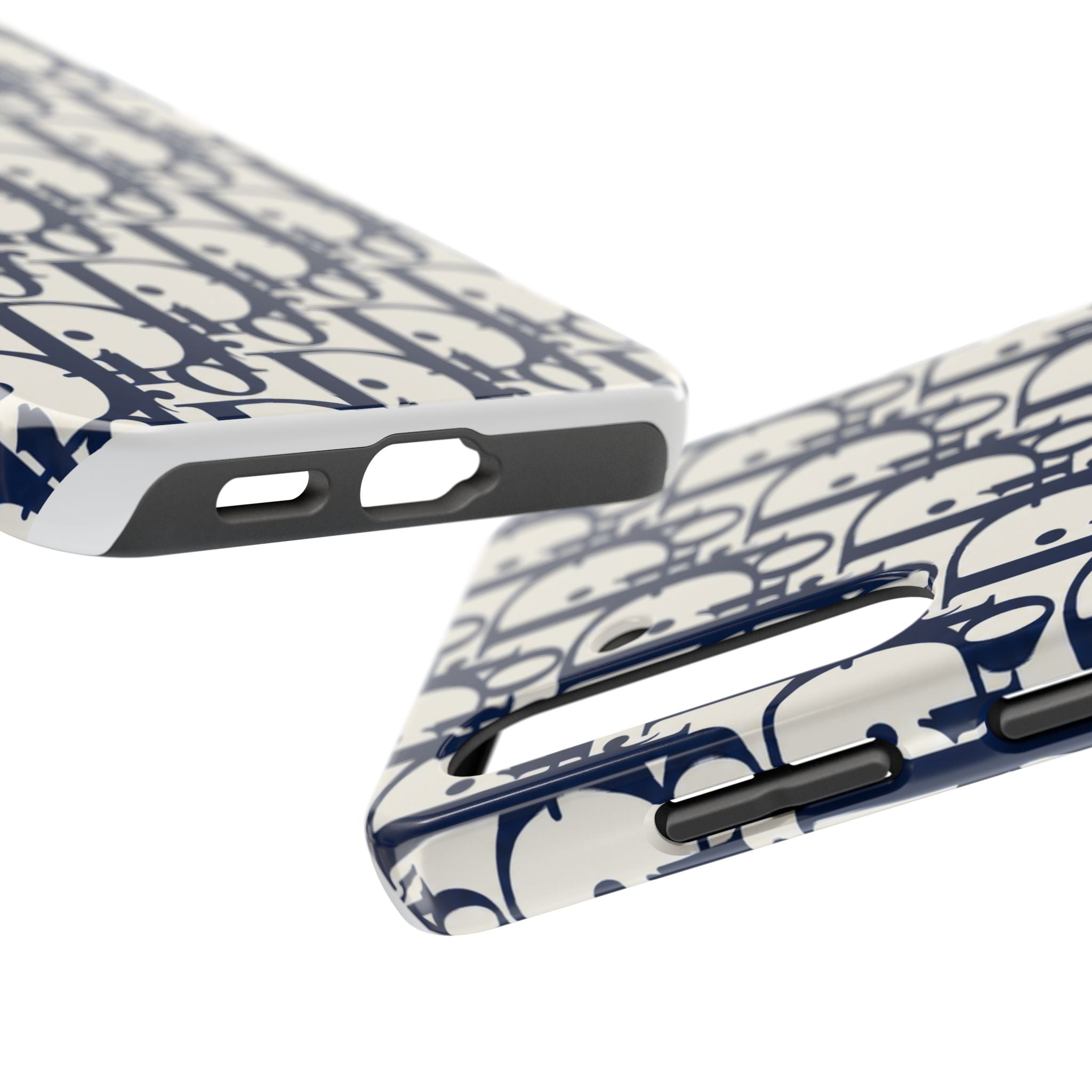 Designer Monogram Tough Phone Case — Navy Repeating 'D' Pattern